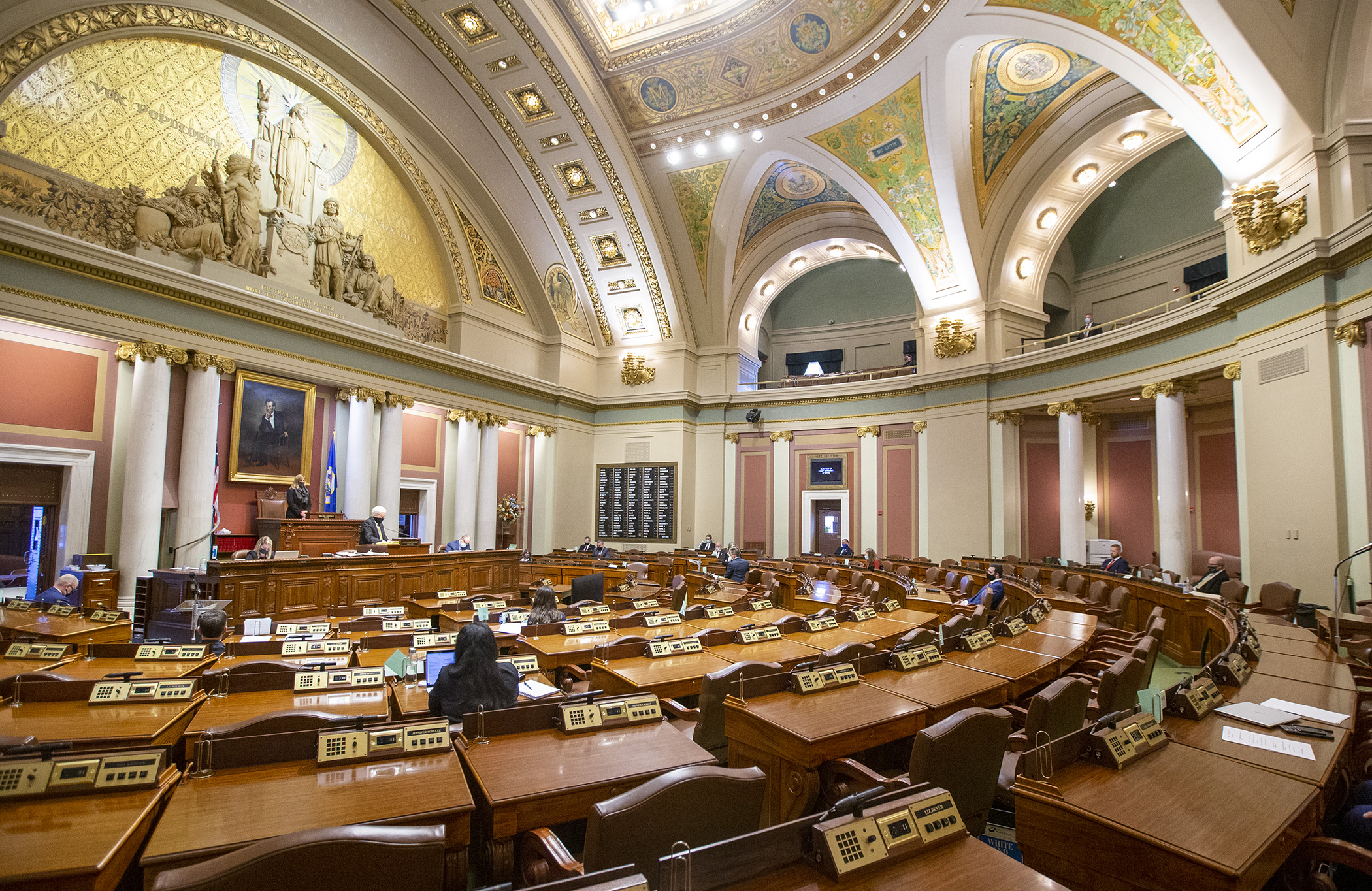 A sparse crowd of members gathers in the House Chamber on the first day of the 2021-22 legislative session Jan. 5. Photo by Paul Battaglia