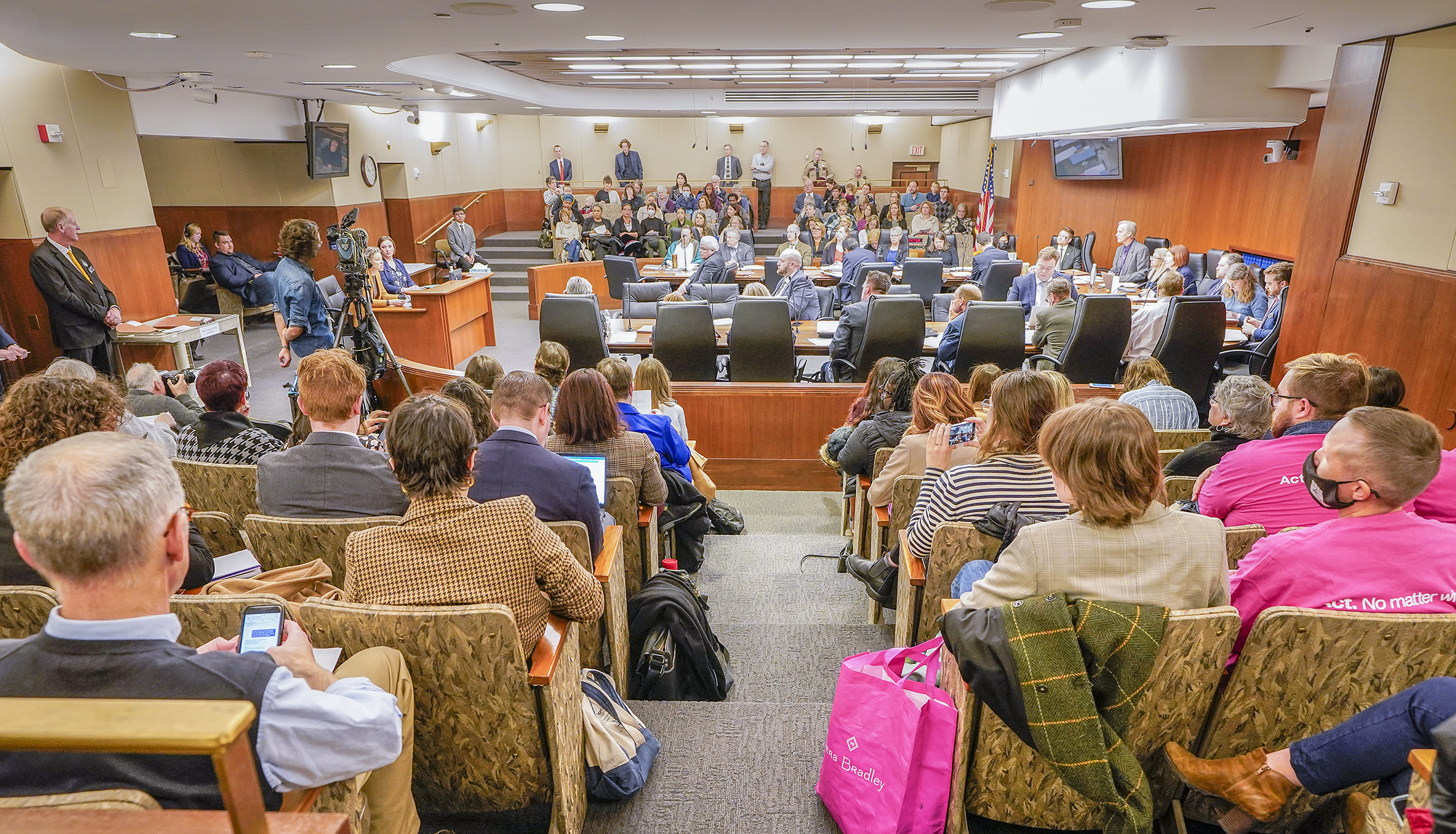 The House Health Finance and Policy Committee was full of supporters and opponents Jan. 5 as members debated HF1, a bill sponsored by Rep. Carlie Kotyza-Witthuhn to codify abortion rights. (Photo by Andrew VonBank)