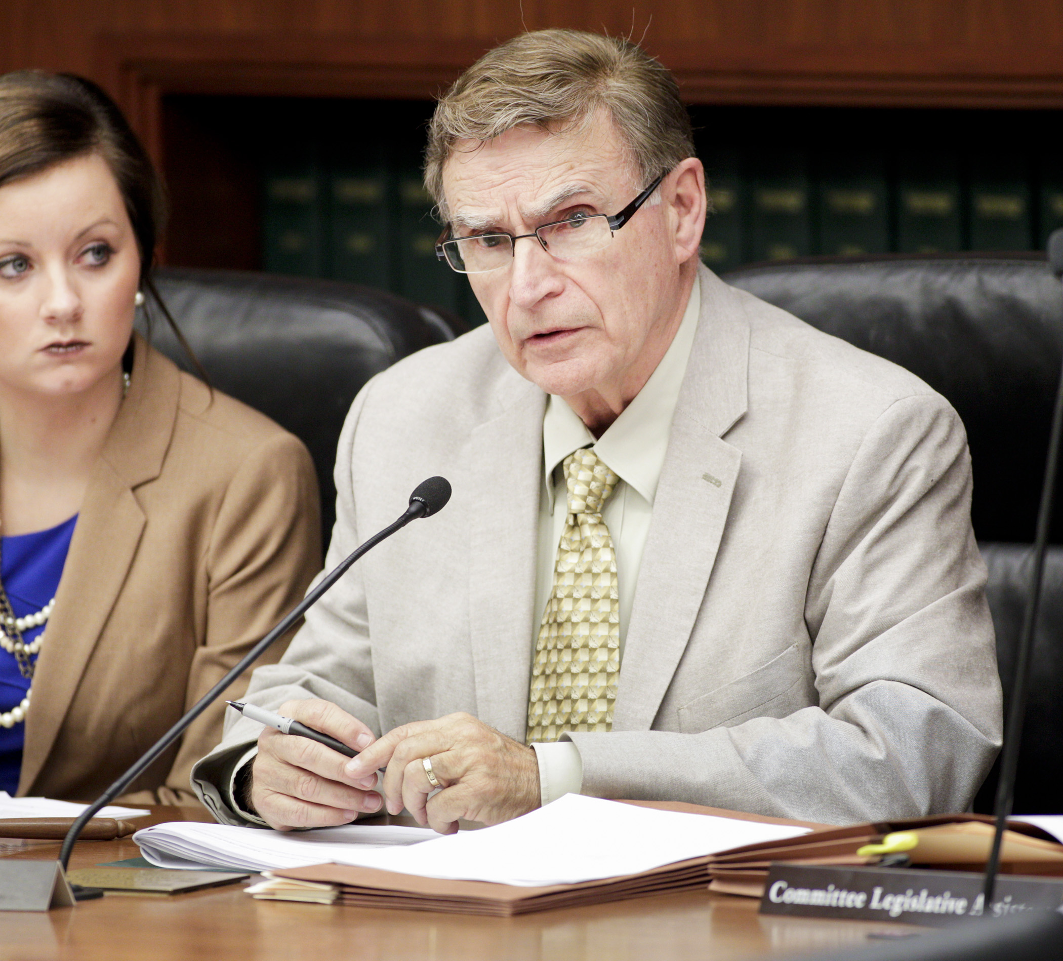 Rep. Bud Nornes, chair of the House Higher Education and Career Readiness Policy and Finance Committee, comments during a Jan. 10 overview of higher education policy and finance issues. Photo by Paul Battaglia