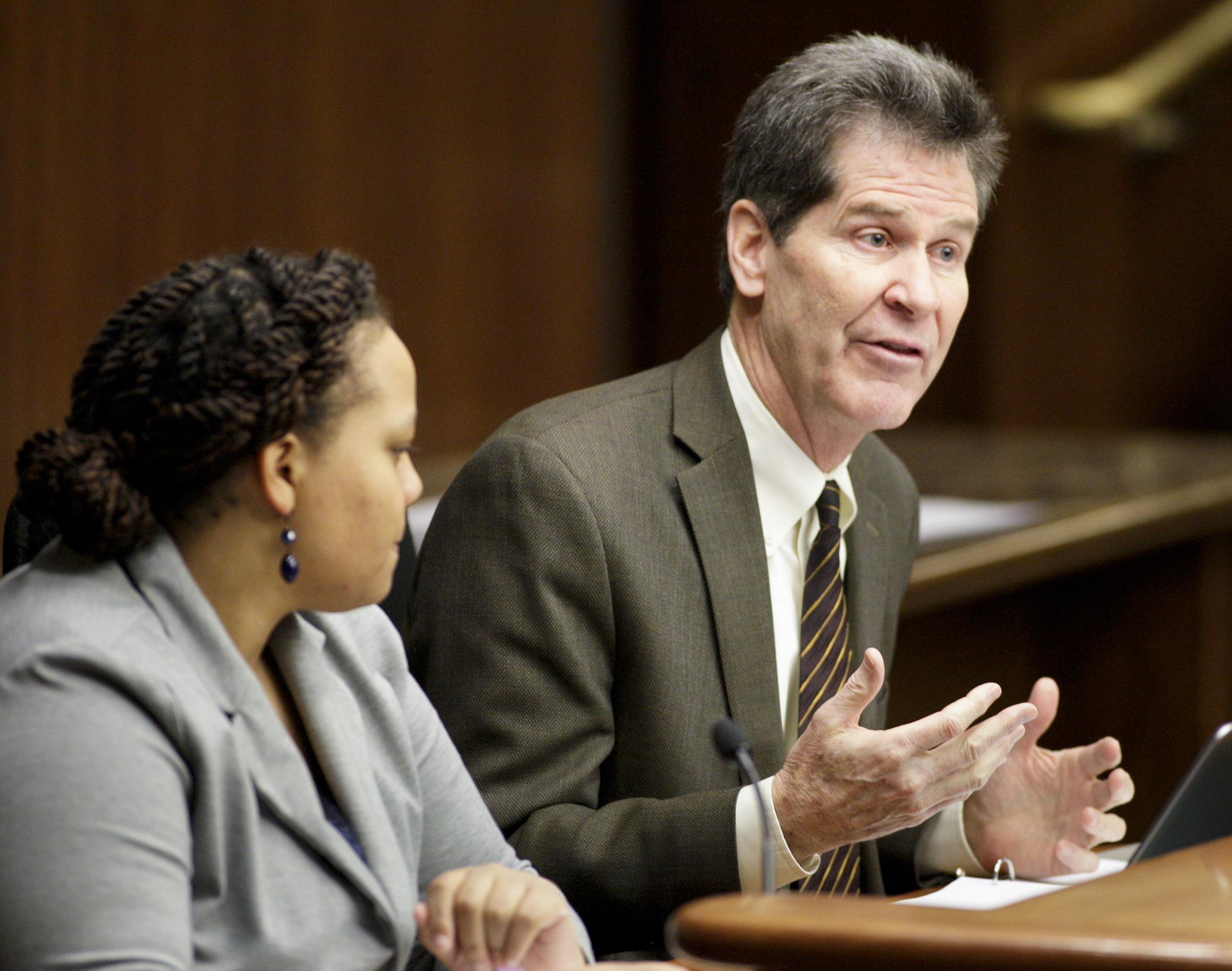 Larry Pogemiller, director of the Office of Higher Education, gives an office overview to the House Higher Education and Career Readiness Policy and Finance Committee Jan. 11. Photo by Paul Battaglia