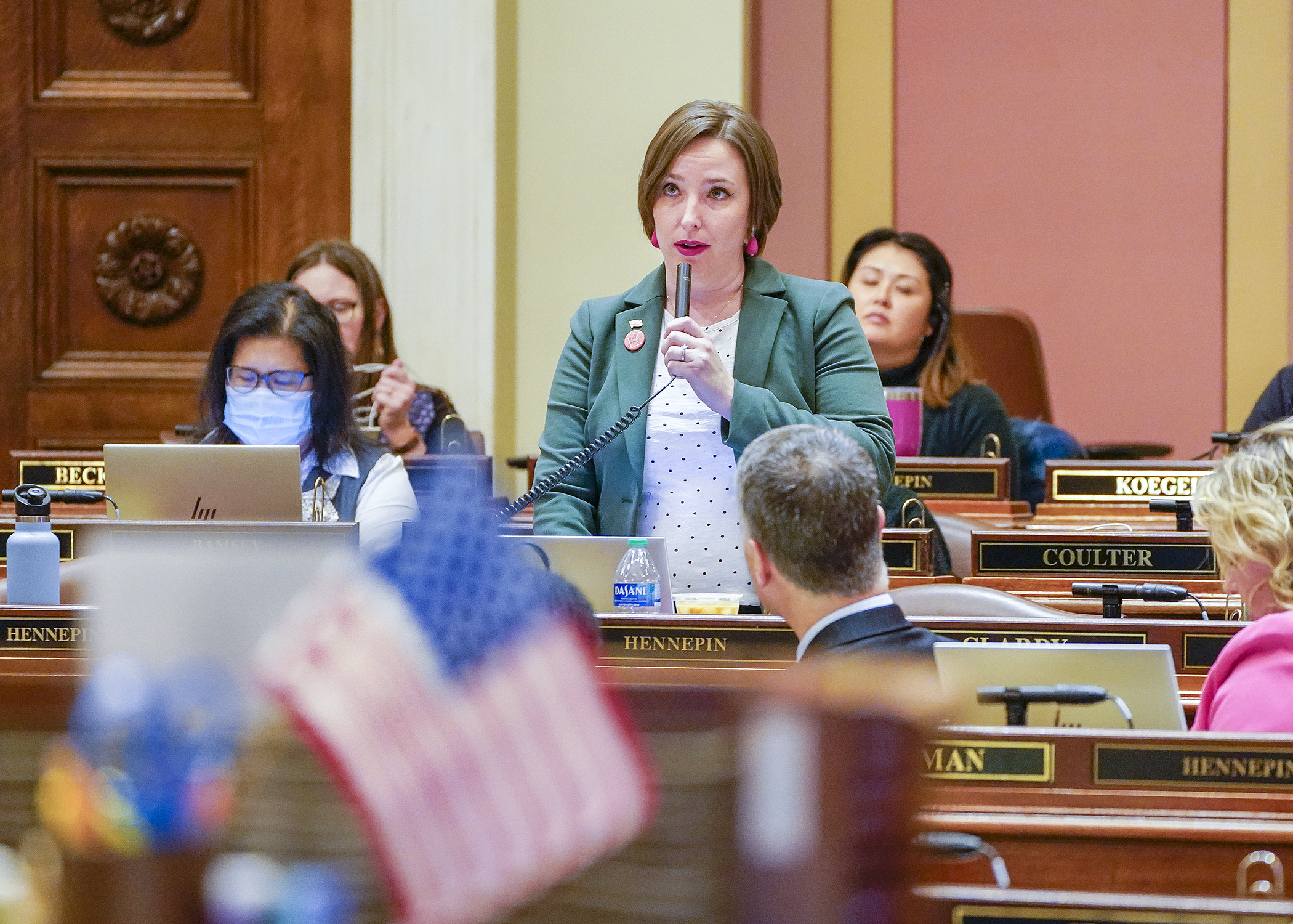 Rep. Carlie Kotyza-Witthuhn presents HF1 — a bill that would codify abortion rights in Minnesota — on the House Floor Jan. 19. (Photo by Andrew VonBank)