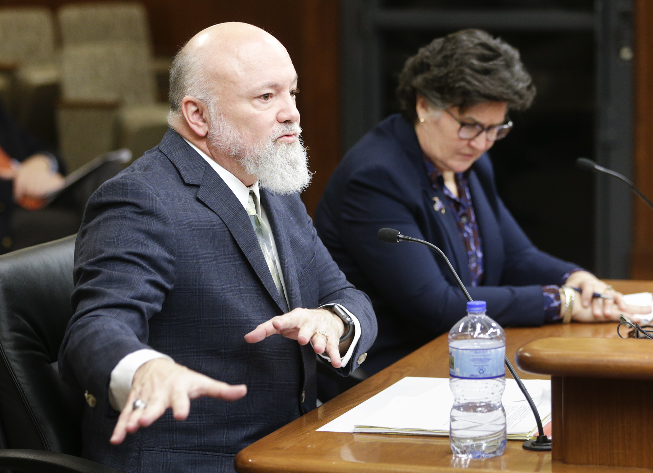 District Judge Jonathan Jasper gives the House Judiciary Finance and Civil Law Division an overview of the state district court system at its Jan. 23 meeting. Photo by Paul Battaglia