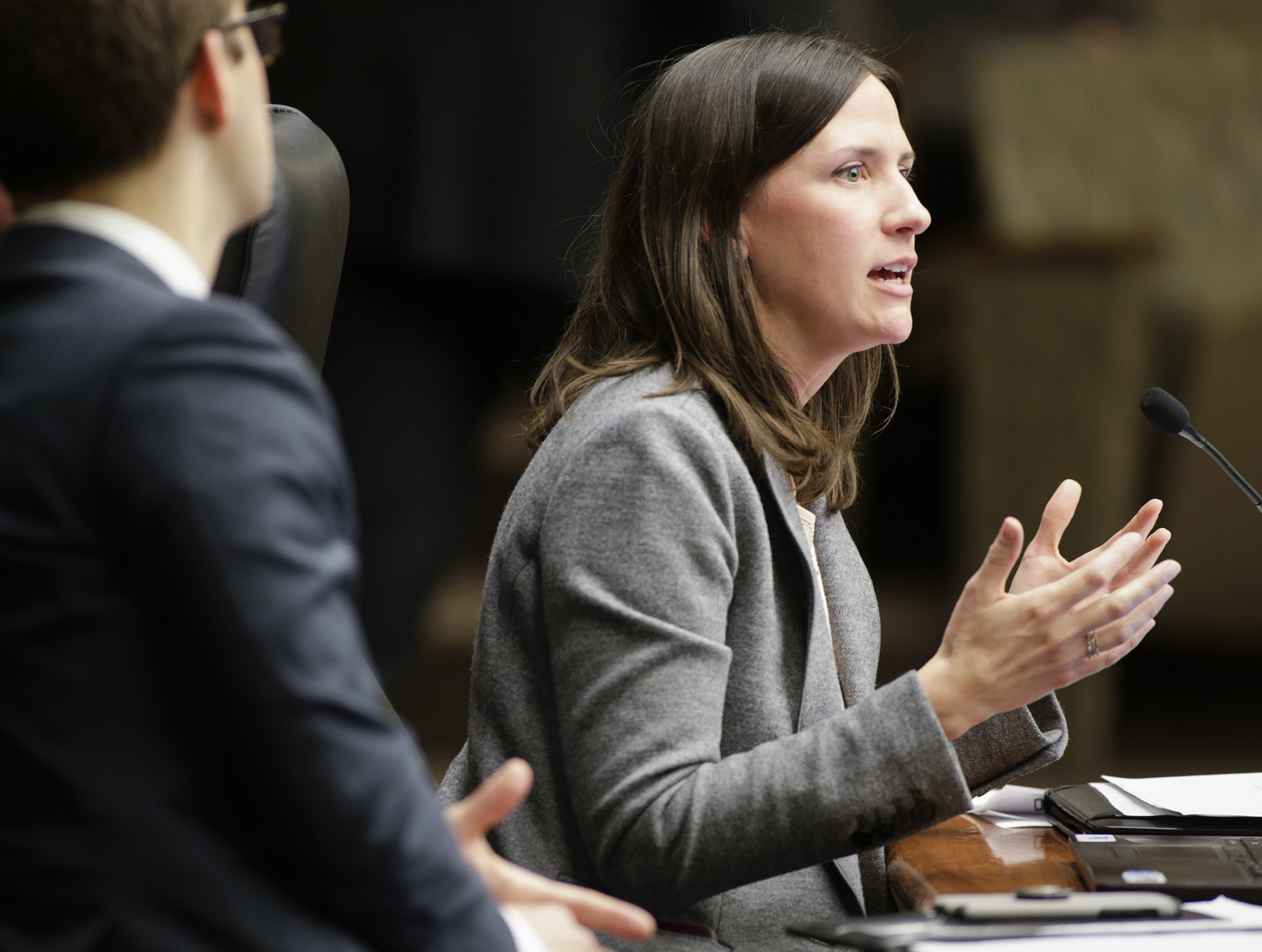 Results First Coordinator Laura Kramer answers a question Jan. 24 while giving members of the House Health and Human Services Finance Division an overview of the program. Photo by Paul Battaglia