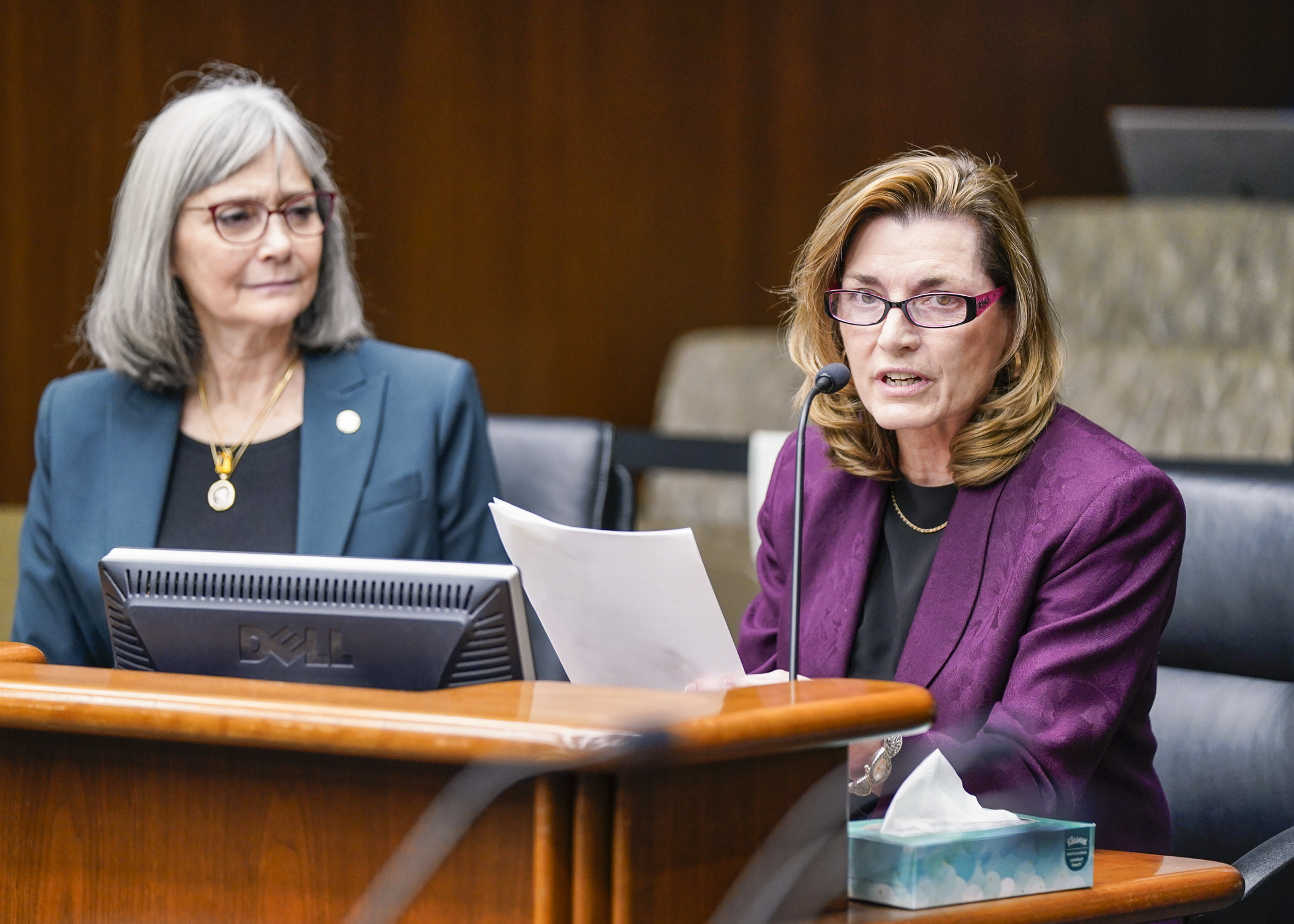 Susan Morgan, chief operating officer for Accra Care, testifies before the House Human Services Policy Committee Jan. 30 in support of HF585, which would increase the rate of reimbursement for home care services. (Photo by Catherine Davis)