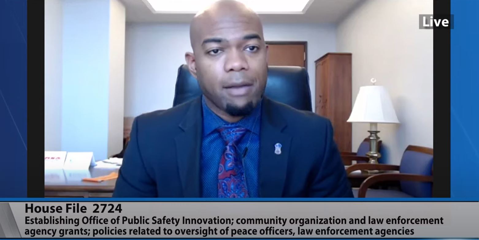 Rep. Cedrick Frazier (DFL-New Hope), who sponsors HF2724, presents the bill during the Feb. 1 meeting of the House Public Safety and Criminal Justice Reform Finance and Policy Committee. (Screenshot)