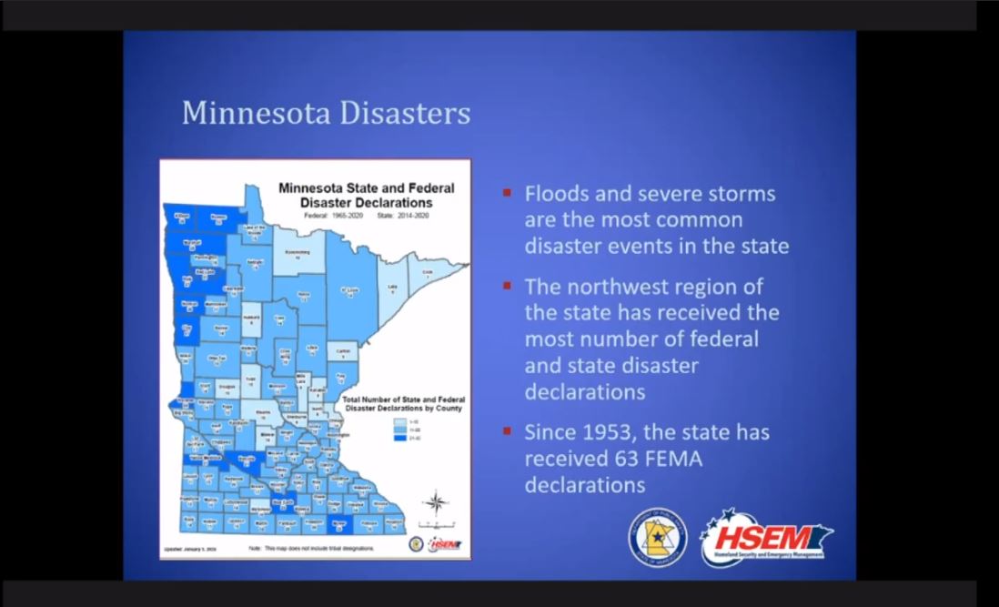 A screenshot from Tuesday's House Capital Investment Committee hearing on what an increase in violent storms means for Minnesota's infrastructure — and what officials across the state can do to prepare.