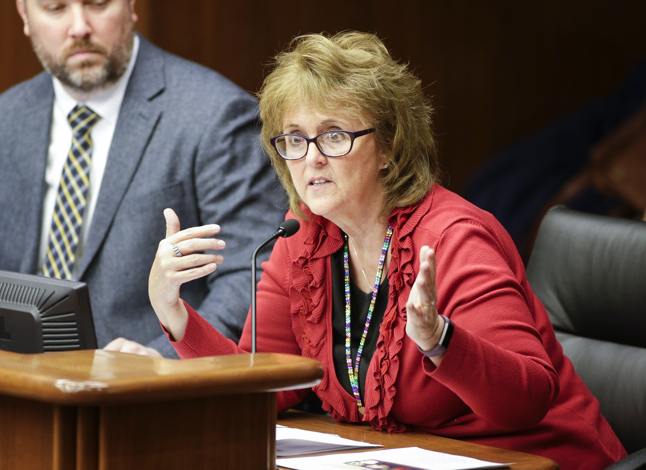 Debra Lukkonen, supervisor for school nutrition programs at the Department of Education, testifies Feb. 5 before the House Education Finance Division about school food nutrition. Photo by Paul Battaglia