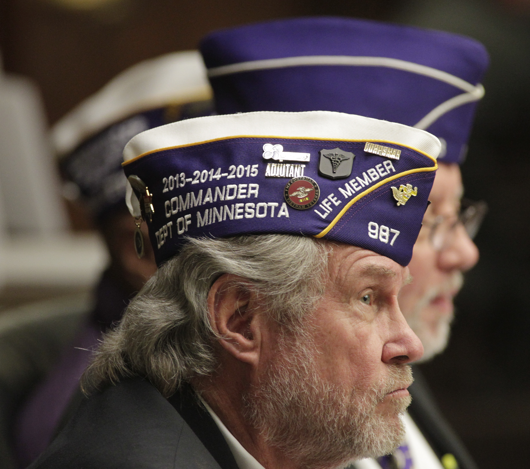 Chuck Jones, adjutant for the Military Order of the Purple Heart, listens during a Feb. 6 presentation about his organization to the House Veterans Affairs Division. Photo by Paul Battaglia