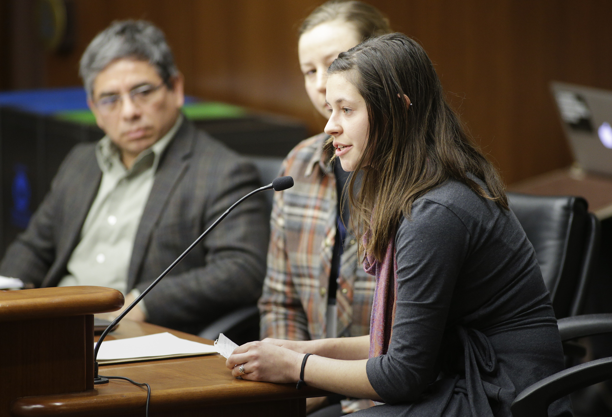 Rachel Sannerud, owner of the Pluck Flower Farm in Milaca, describes her experience as an emerging farmer during the Feb. 13 meeting of the House Agriculture and Food Finance and Policy Division. Photo by Paul Battaglia