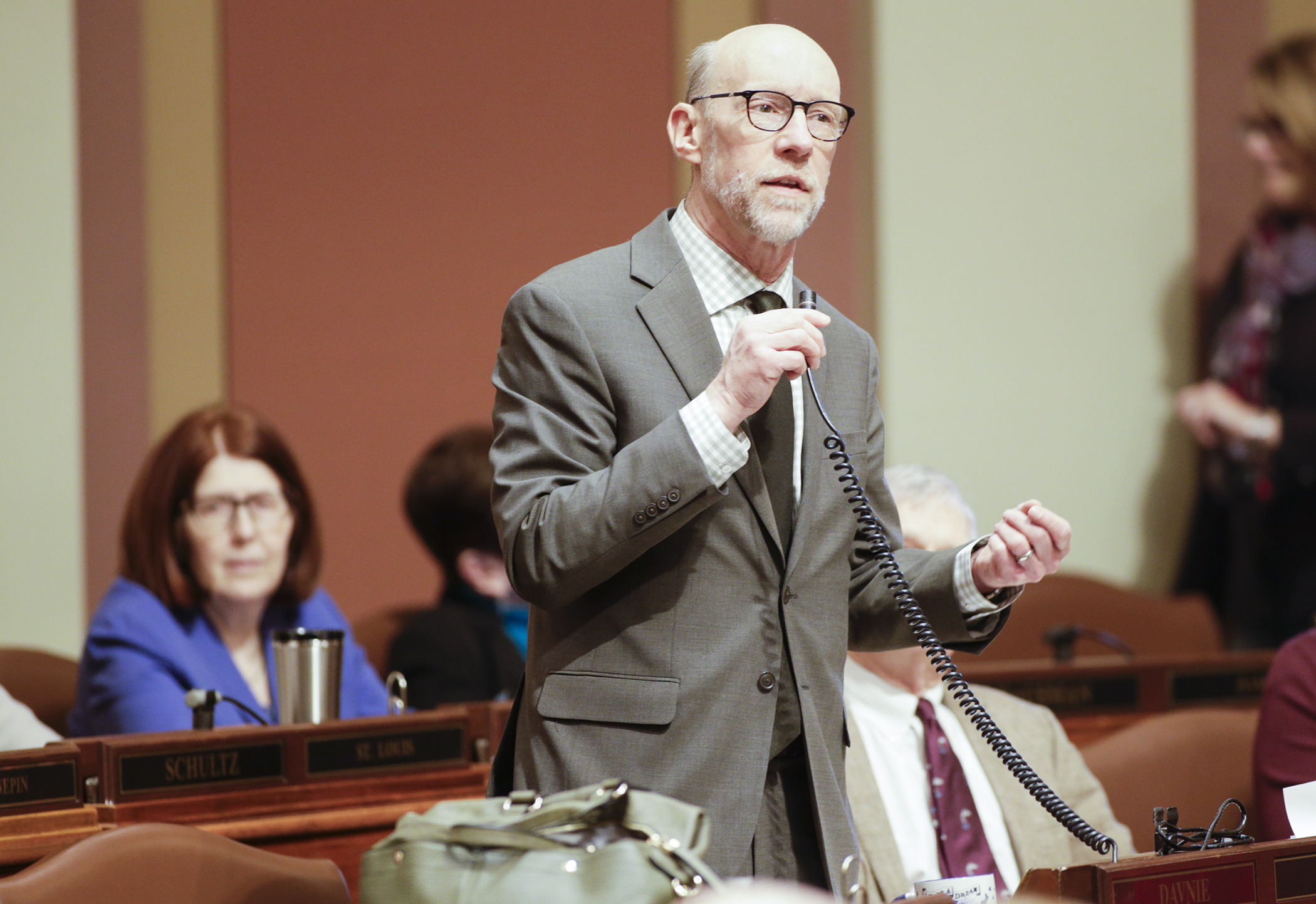 Rep. Jim Davnie explains provisions of his bill, HF51, which would create a statutory form that a homeowner could record with the county to discharge restrictive covenants affecting protected classes. Photo by Paul Battaglia