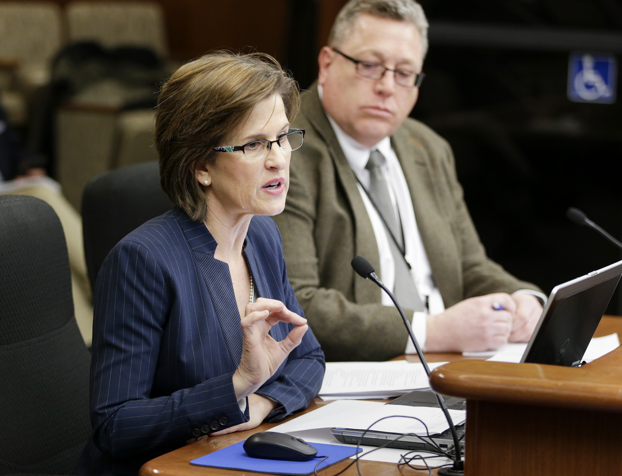 State Auditor Rebecca Otto responds to a question during her budget presentation to the House State Government Finance Committee Feb. 15. Photo by Paul Battaglia