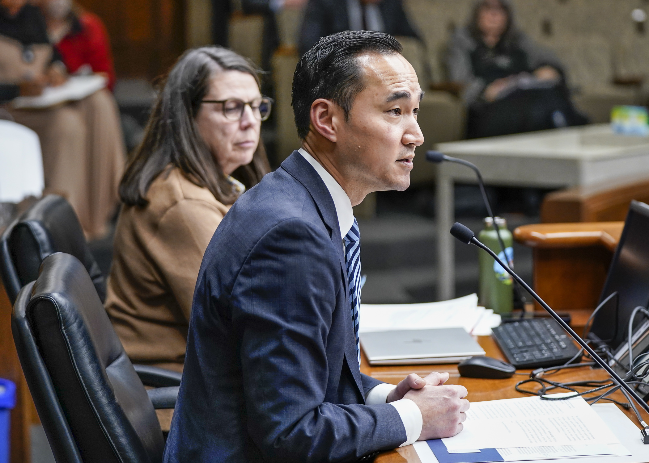 Gregg Mast, executive director of Clean Energy Economy Minnesota, testifies before the House Climate and Energy Finance and Policy Committee Feb. 15 in favor of HF1656. (Photo by Catherine Davis)