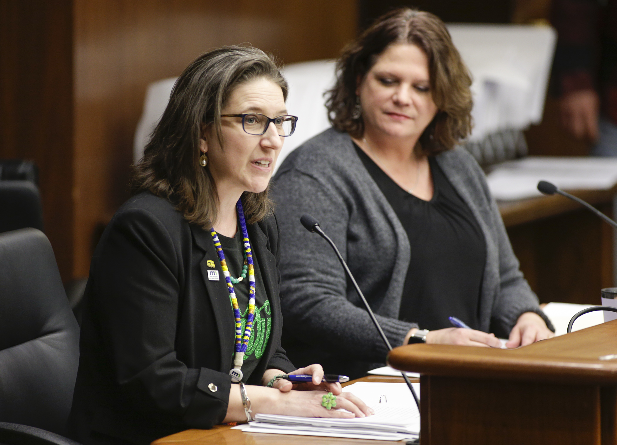 Education Commissioner Mary Cathryn Ricker testifies Feb. 26 before the House Education Policy Committee on the governor’s 2020 education policy bill. Rep. Cheryl Youakim, right, sponsors HF3186. Photo by Paul Battaglia
