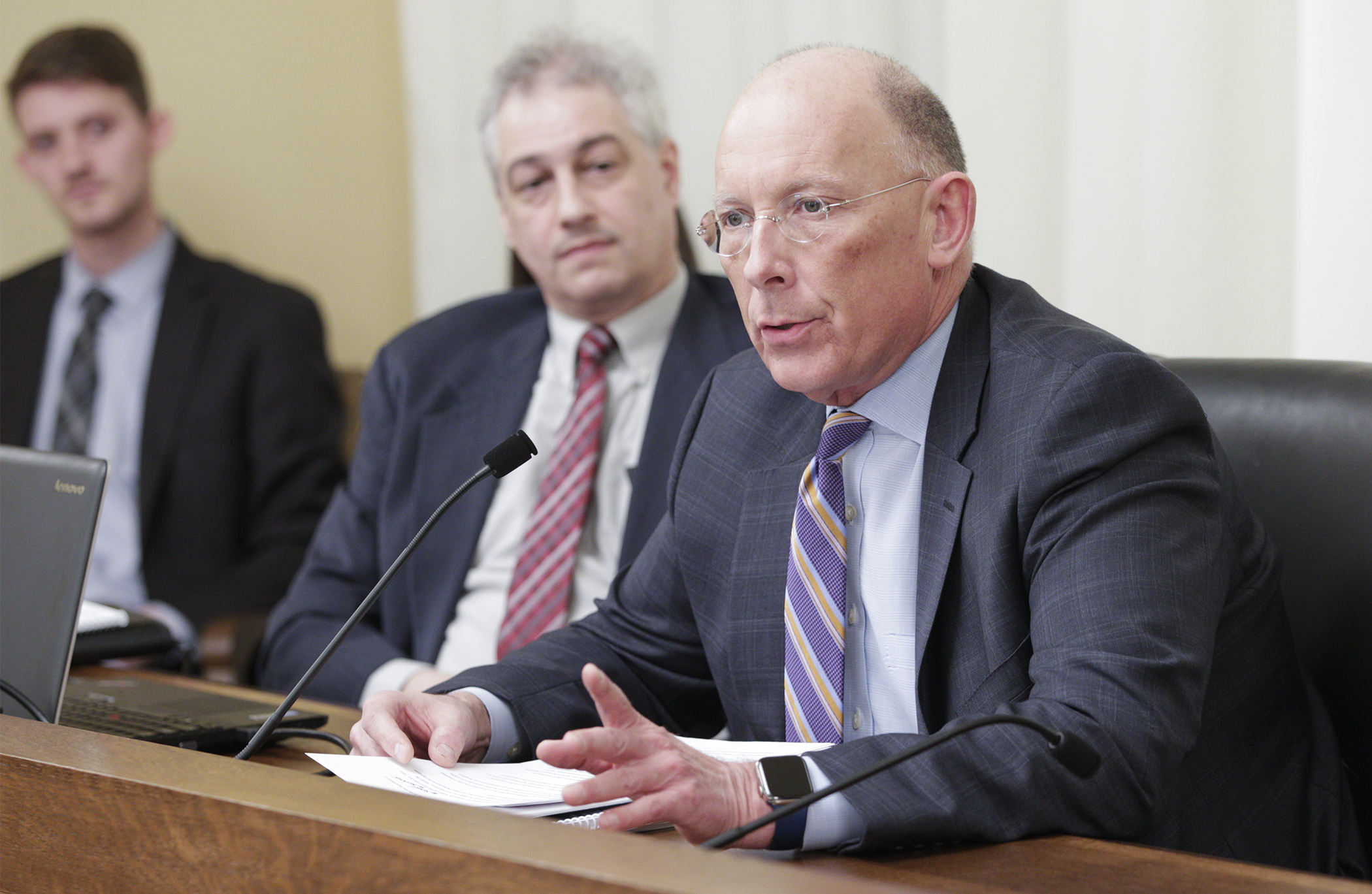 Corrections Commissioner Paul Schnell testifies on the Office of the Legislative Auditor’s “Report on Prison Safety and Security” at a meeting of the House Public Safety and Criminal Justice Reform Finance and Policy and House Corrections divisions Feb. 26.