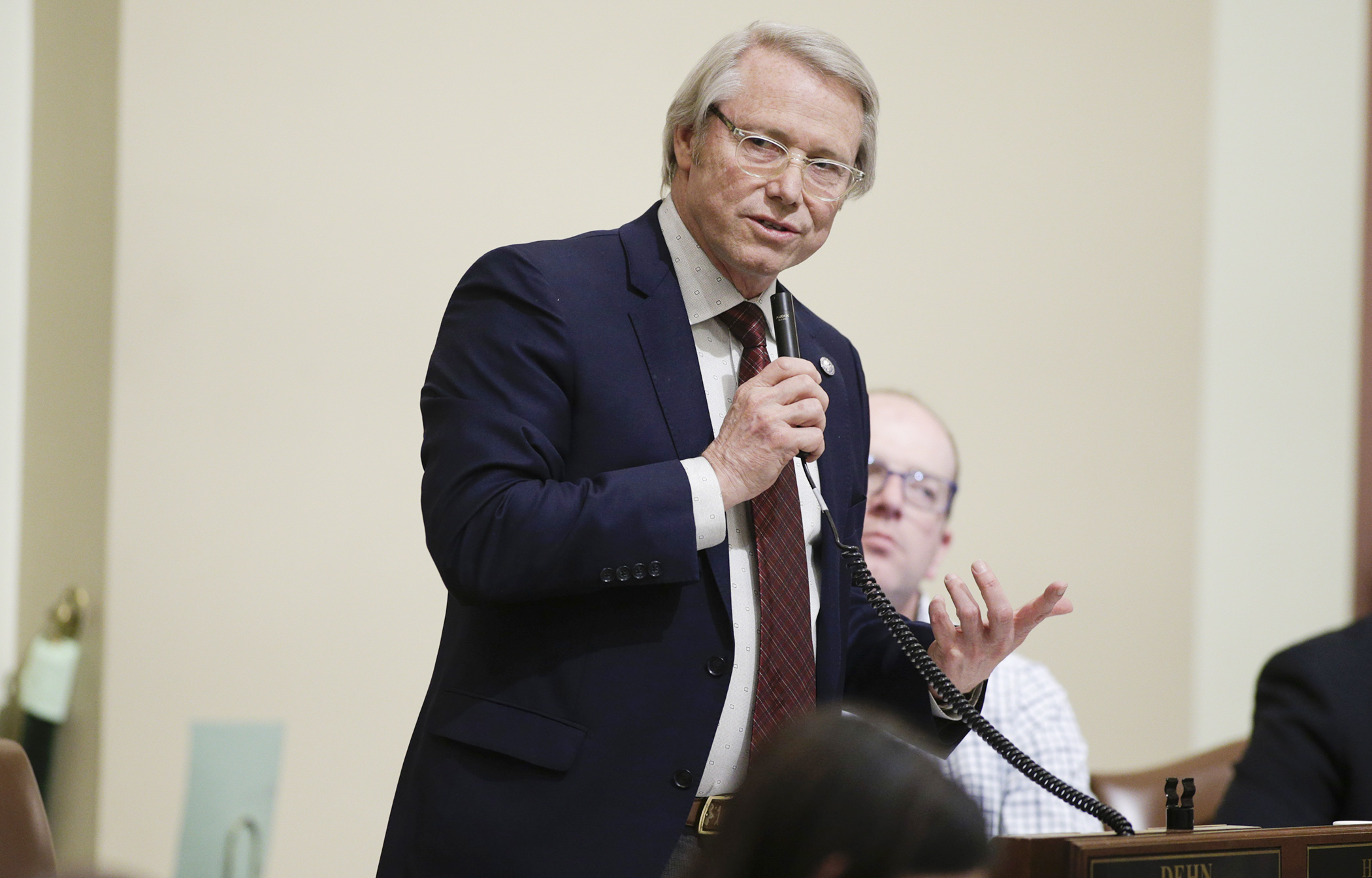 Rep. Raymond Dehn discusses his bill, HF3068, during floor debate Feb. 26. It would modify the existing law governing access to information on the party choice of individual voters participating in a presidential nomination primary. Photo by Paul Battaglia