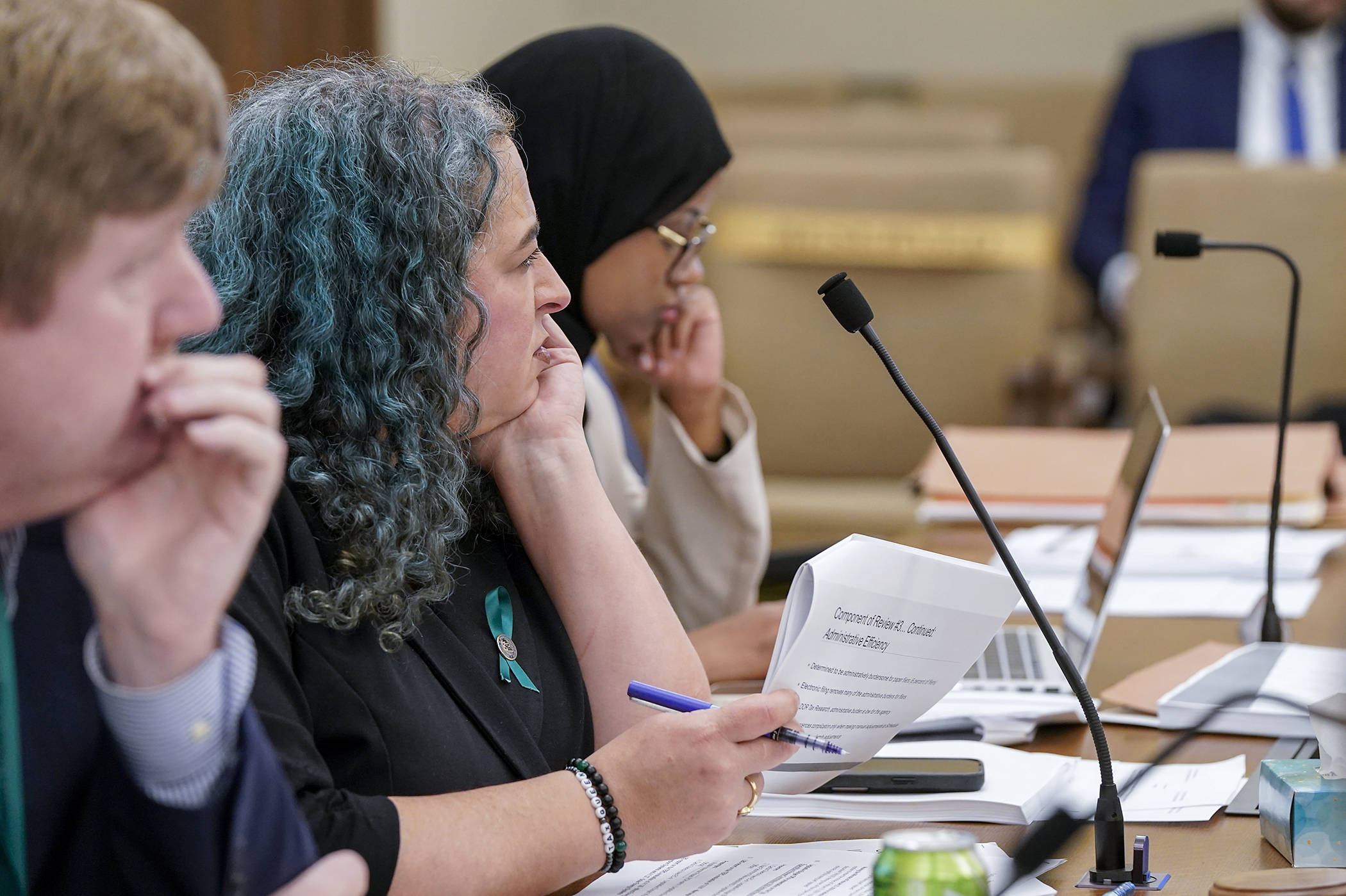 House Taxes Committee Co-Chair Aisha Gomez listens to a Feb. 26 presentation by Legislative Budget Office officials on the 2025 Annual Report from the Tax Expenditure Review Commission. (Photo by Michele Jokinen)