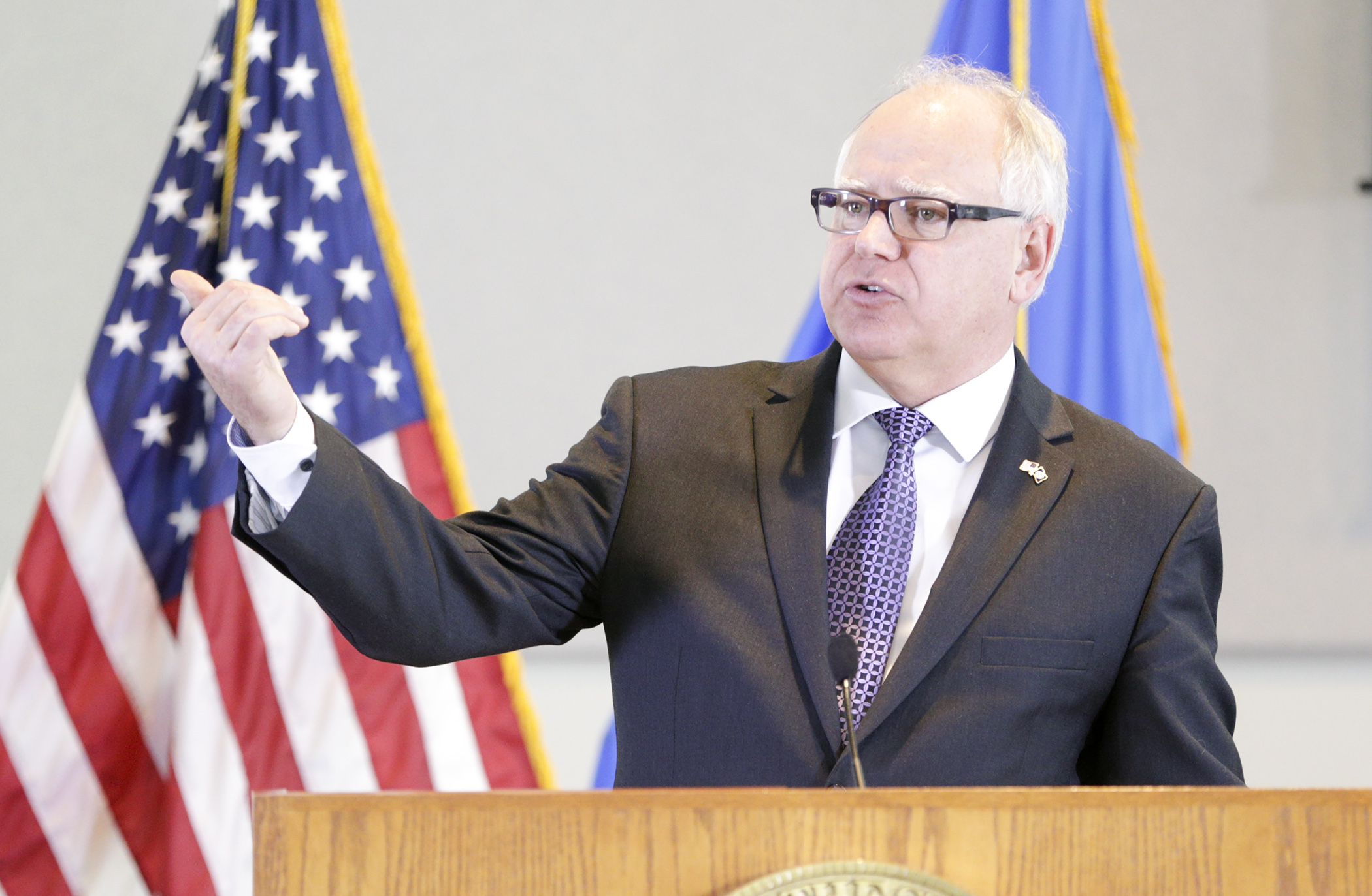 Gov. Tim Walz responds to February Budget and Economic Forecast which shows the state with a $1.05 billion budget surplus for the 2020-21 biennium. Photo by Paul Battaglia