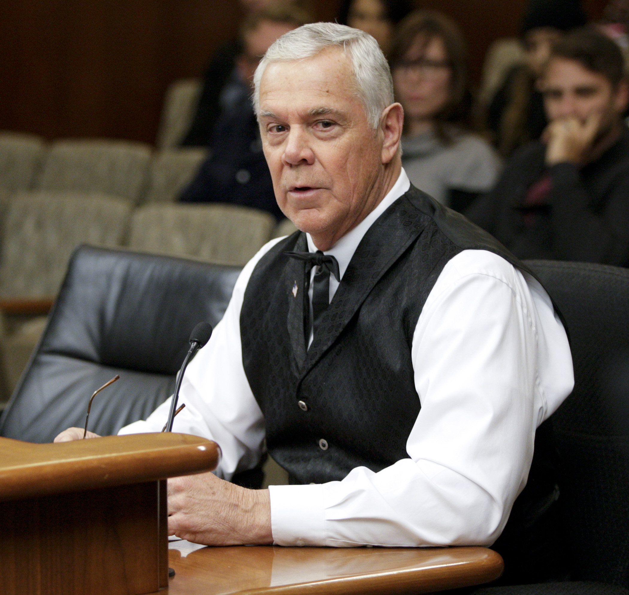 Rep. Tony Cornish explains provisions of his bill, HF783, which would expand the fourth-degree assault penalties to employees supervising and working with mentally ill and dangerous patients. Photo by Paul Battaglia