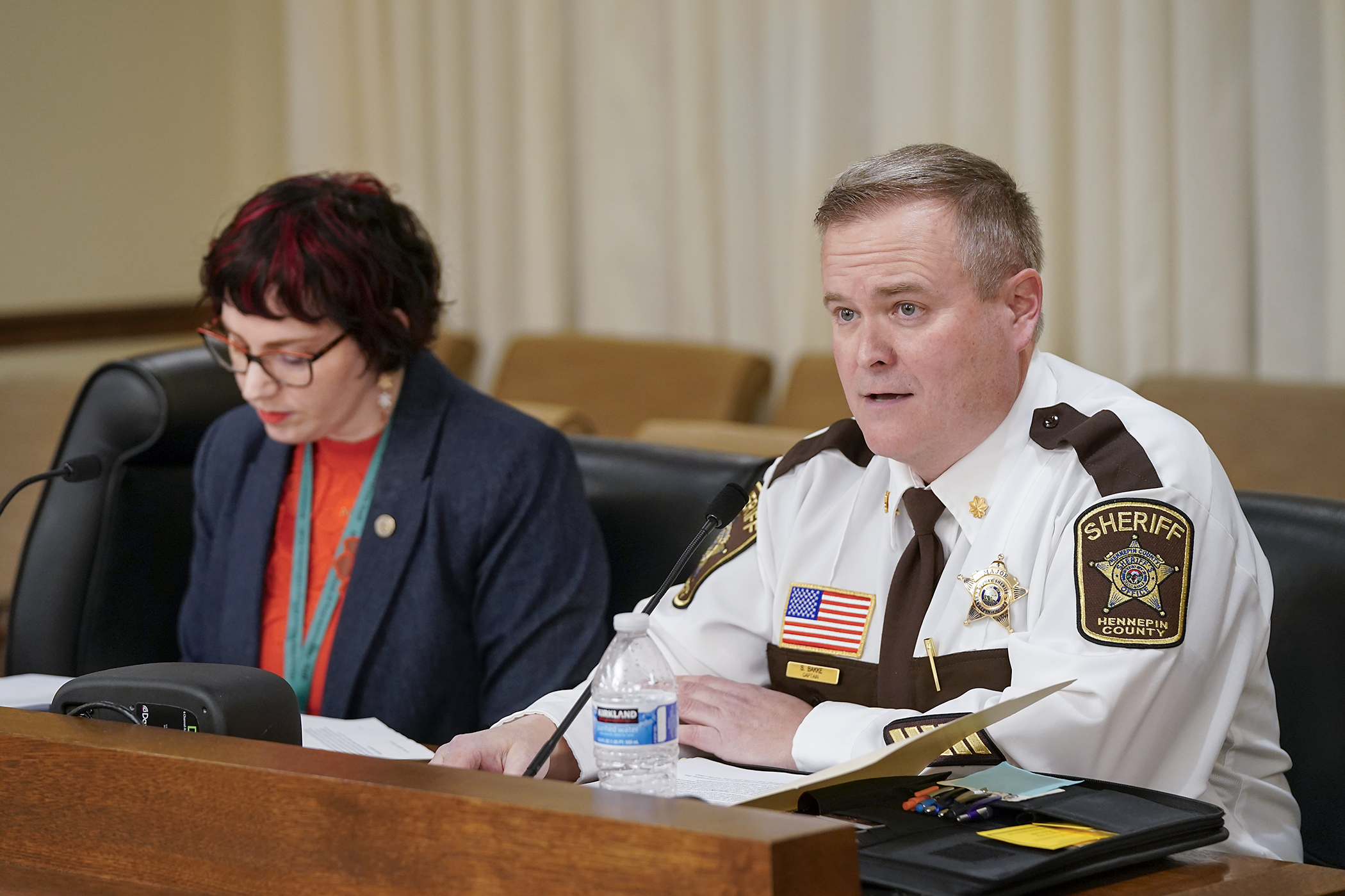 Maj. Spencer Bakke of the Hennepin County Sheriff's Office testifies before the House judiciary committee March 3 against HF3661, which would prohibit the use of facial recognition by government entities in Minnesota. (Photo by Michele Jokinen)