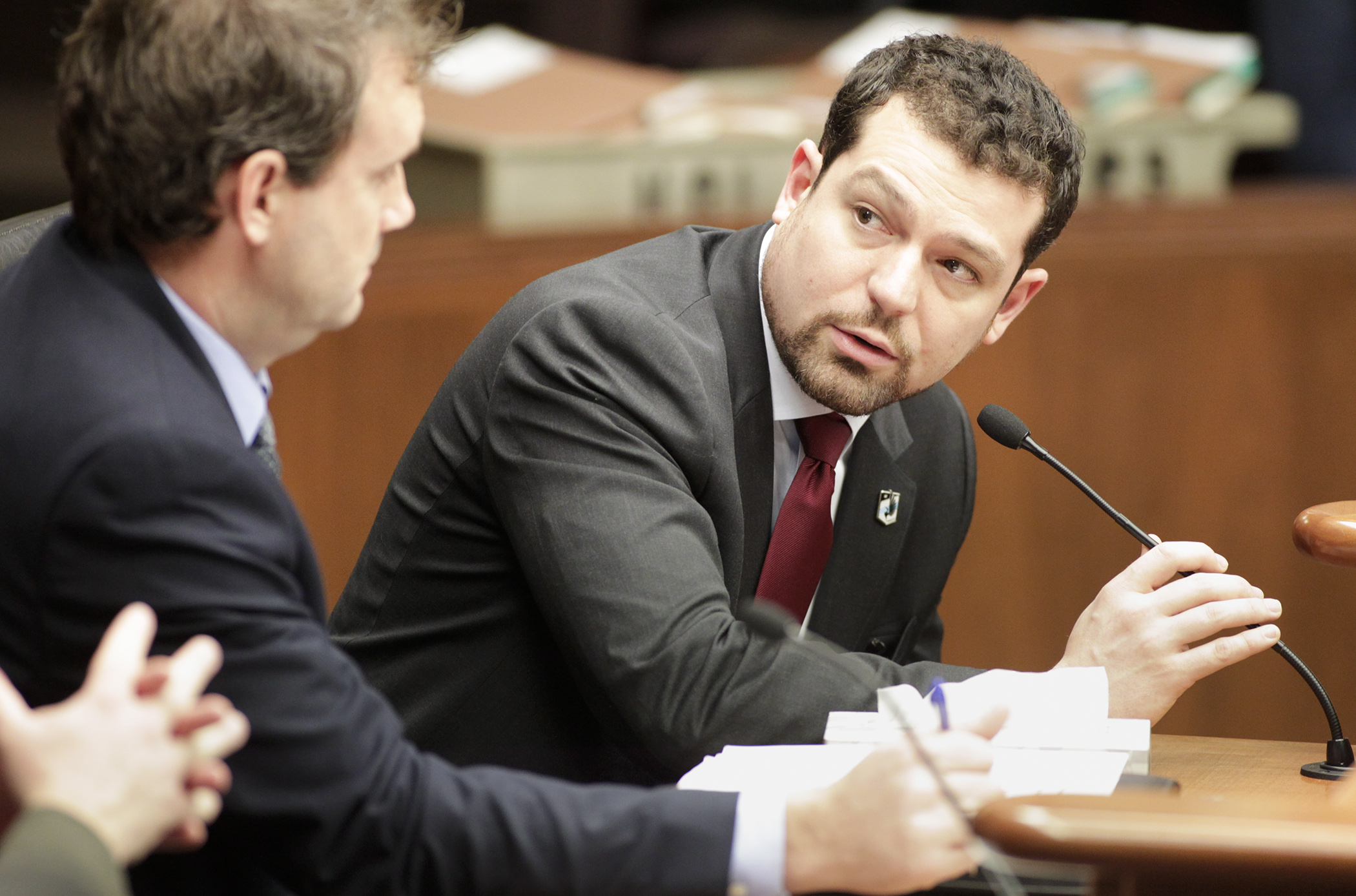 Minnesota United FC President Nick Rogers testifies before the House Property Tax and Local Government Finance Division in support of HF1592, which includes a property tax exemption on the team’s proposed St. Paul stadium. Photo by Paul Battaglia 