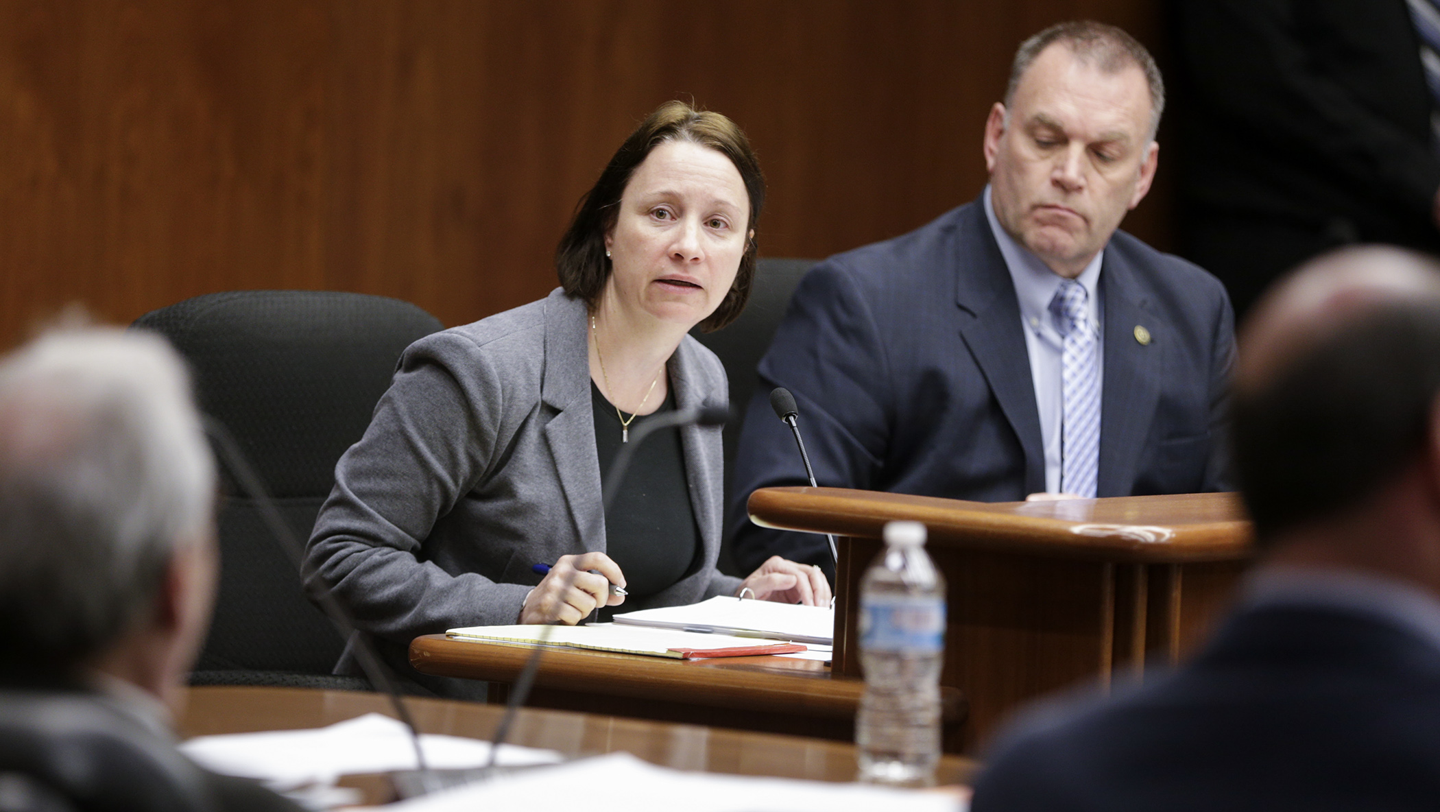MN.IT Commissioner Johanna Clyborne responds to a question during March 6 testimony on HF3147, presented by Rep. Dave Baker, right, which would provide $10 million to MNLARS. Photo by Paul Battaglia