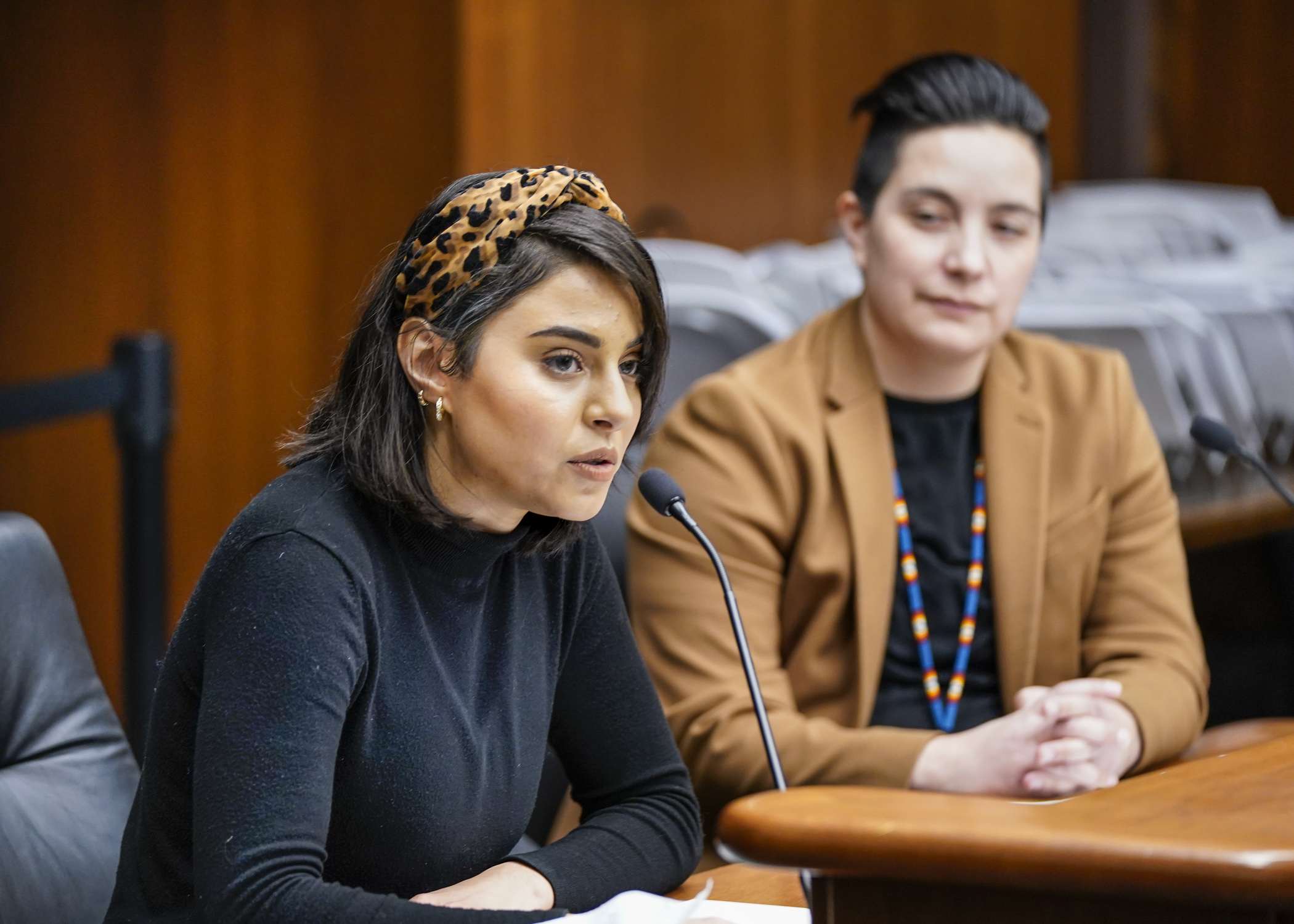 Merriam St. Clair testifies March 6 before the House Human Services Policy Committee about the realities of youth homelessness and the benefits of HF2008 that would create a homeless youth cash stipend pilot project. (Photo by Catherine Davis)