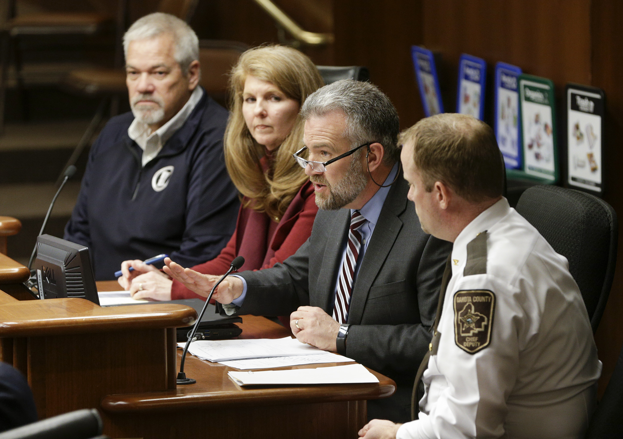 Dakota County Manager Matt Smith answers a question during March 7 testimony before the House Capital Investment Committee on HF2922, sponsored by Rep. Regina Barr, second from left. Photo by Paul Battaglia