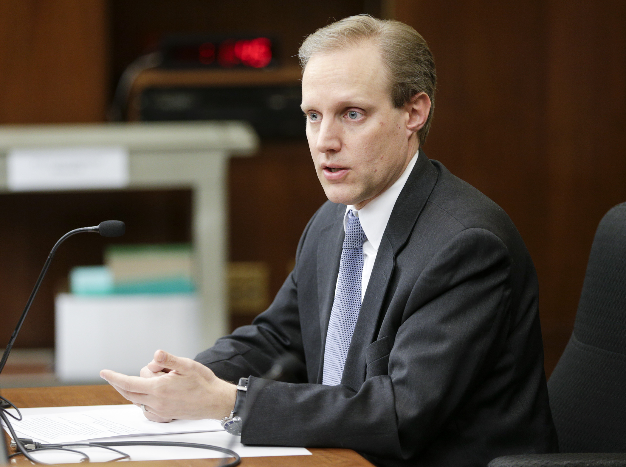 Secretary of State Steve Simon updates the House State Government Finance Committee on election equipment grants that were provided in legislation last year. Photo by Paul Battaglia