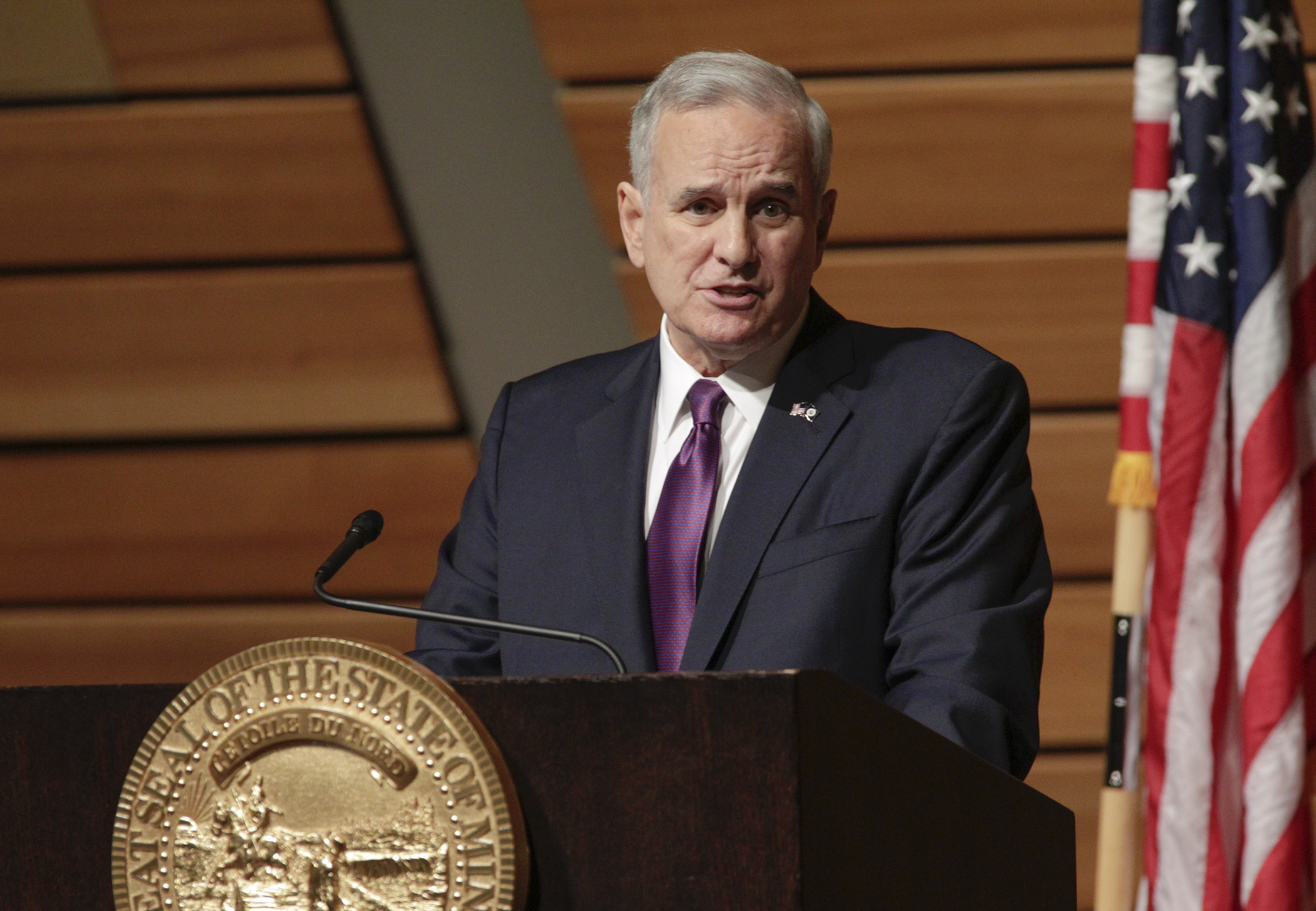 Gov. Mark Dayton delivers his State of the State address March 9 to a joint convention of the Legislature at the McNamara Alumni Center on the University of Minnesota’s Minneapolis campus. Photo by Paul Battaglia