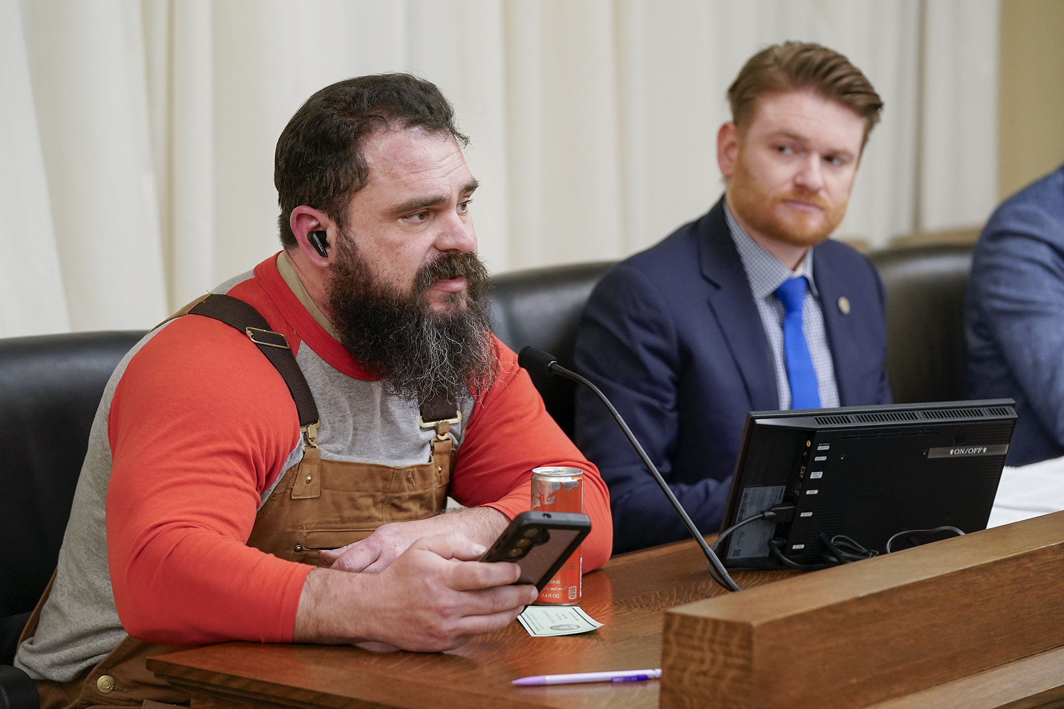 Stefan Egan, a veteran and former member of the Psychedelic Medicine Task Force, testifies March 9 in support of a bill to establish a pilot program to use psilocybin to treat mental illness. Rep. Andy Smith sponsors HF2906. (Photo by Michele Jokinen)
