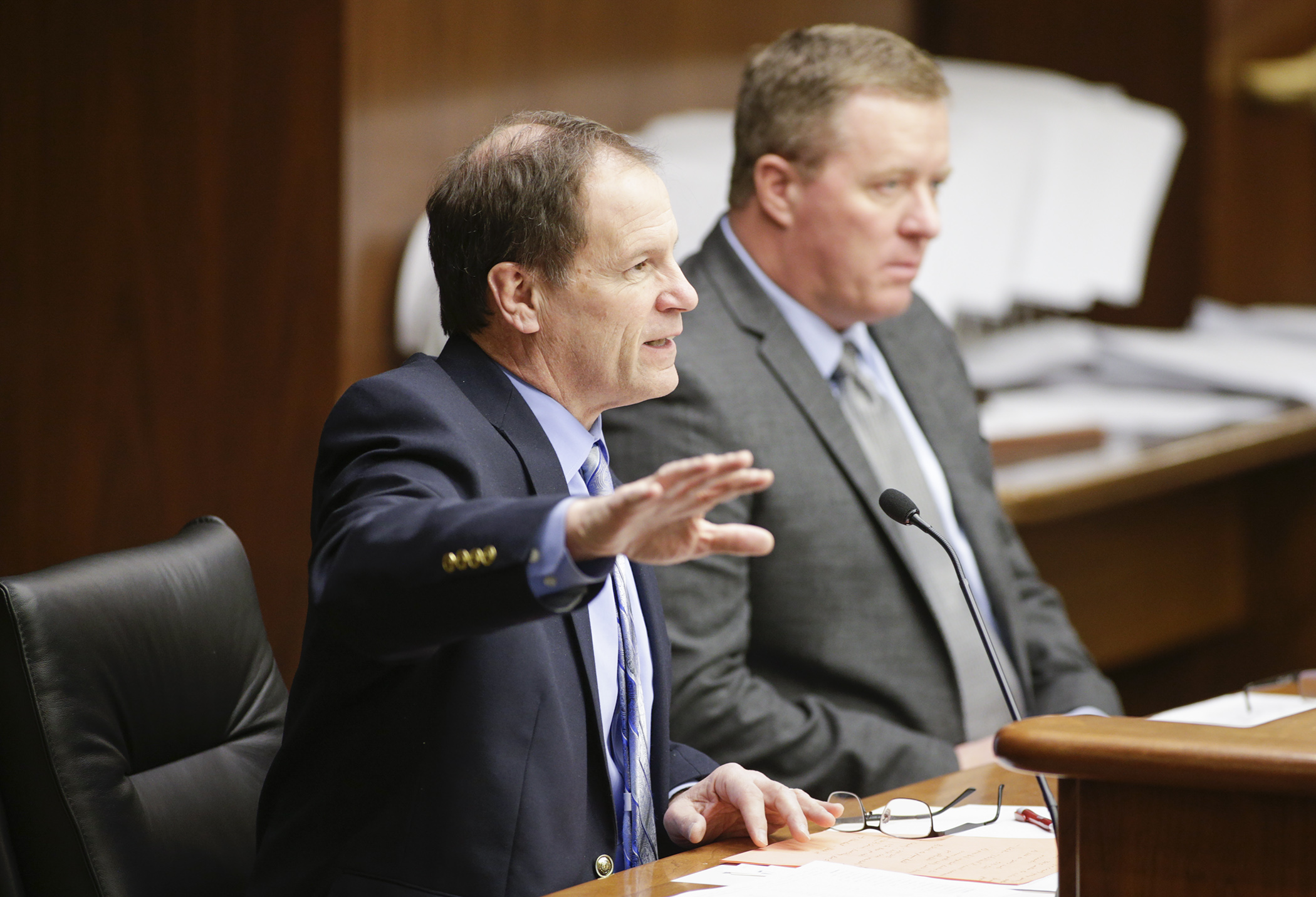 Rep. Paul Marquart testifies March 11 before the House Property and Local Tax Division on HF1163, which would increase appropriations for city local government aid and county program aid back to 2002 levels. Photo by Paul Battaglia