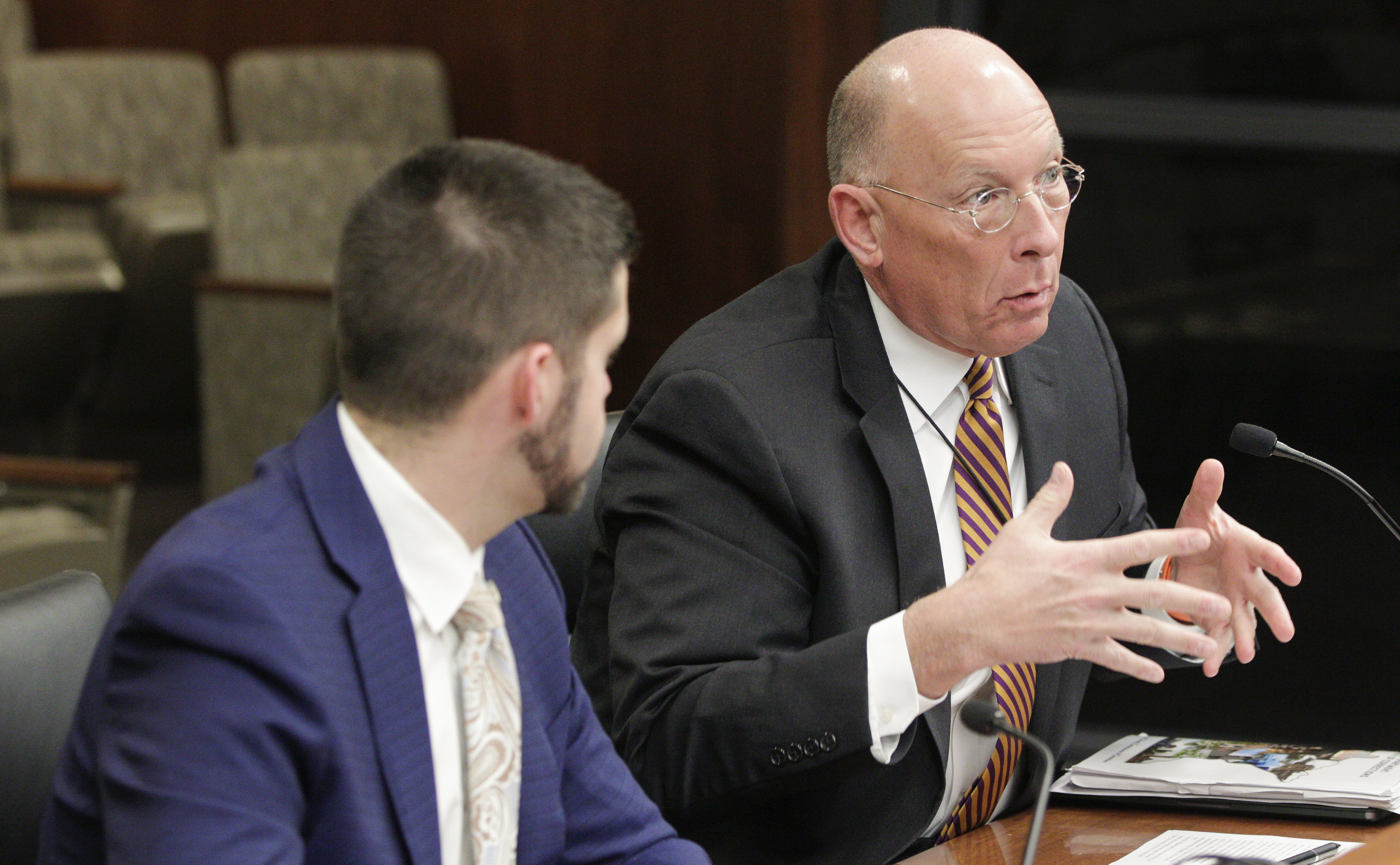 Corrections Commissioner Paul Schnell testifies before the House Corrections Division on HF3671 to authorize that prisoners with 90 days or less remaining on their terms be placed in a county jail or detention center. Photo by Paul Battaglia