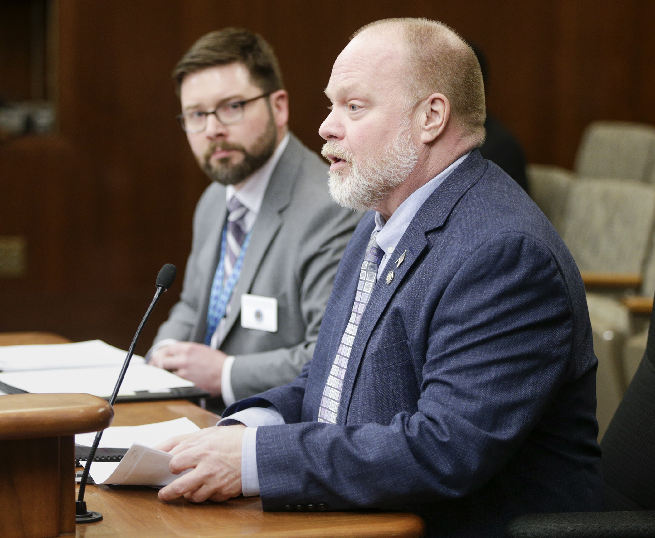 Rep. John Poston begins the House State Government Finance Committee’s Thursday discussion of HF1318, which would allow the use of veterans preference in hiring in the Legislature and state courts. Photo by Paul Battaglia