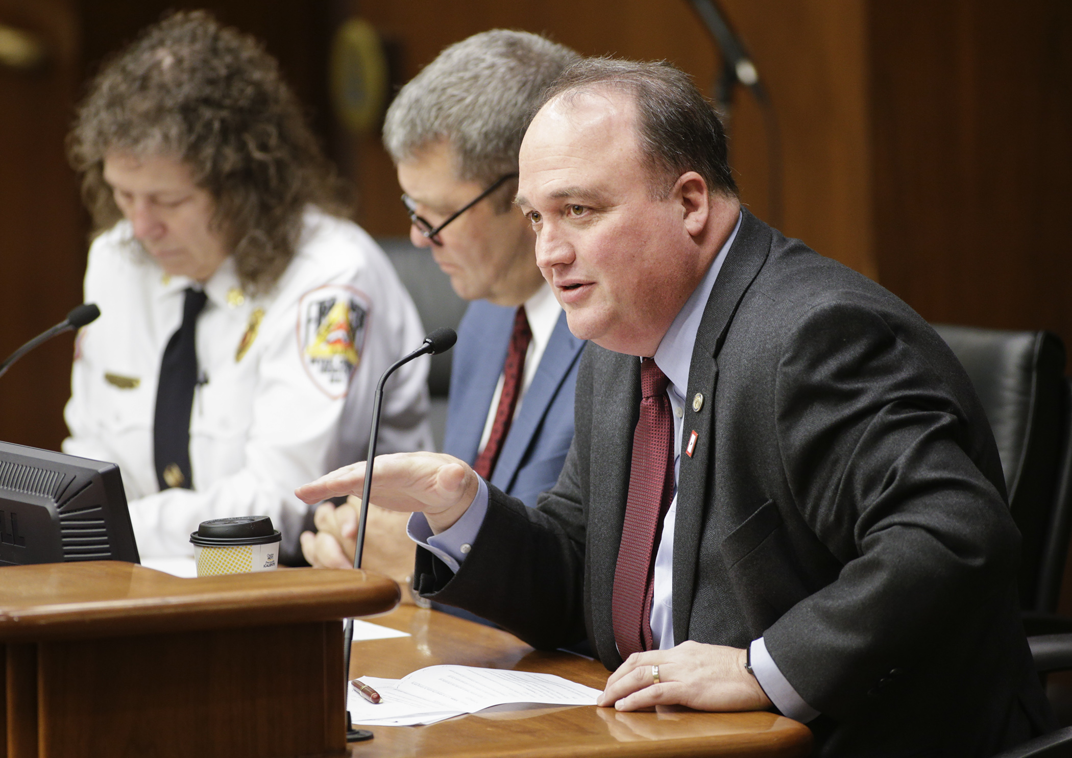 Rep. John Huot presents HF1993 to the House Taxes Committee. In part, the bill would establish a tax credit for volunteer firefighters and EMTs. Photo by Paul Battaglia