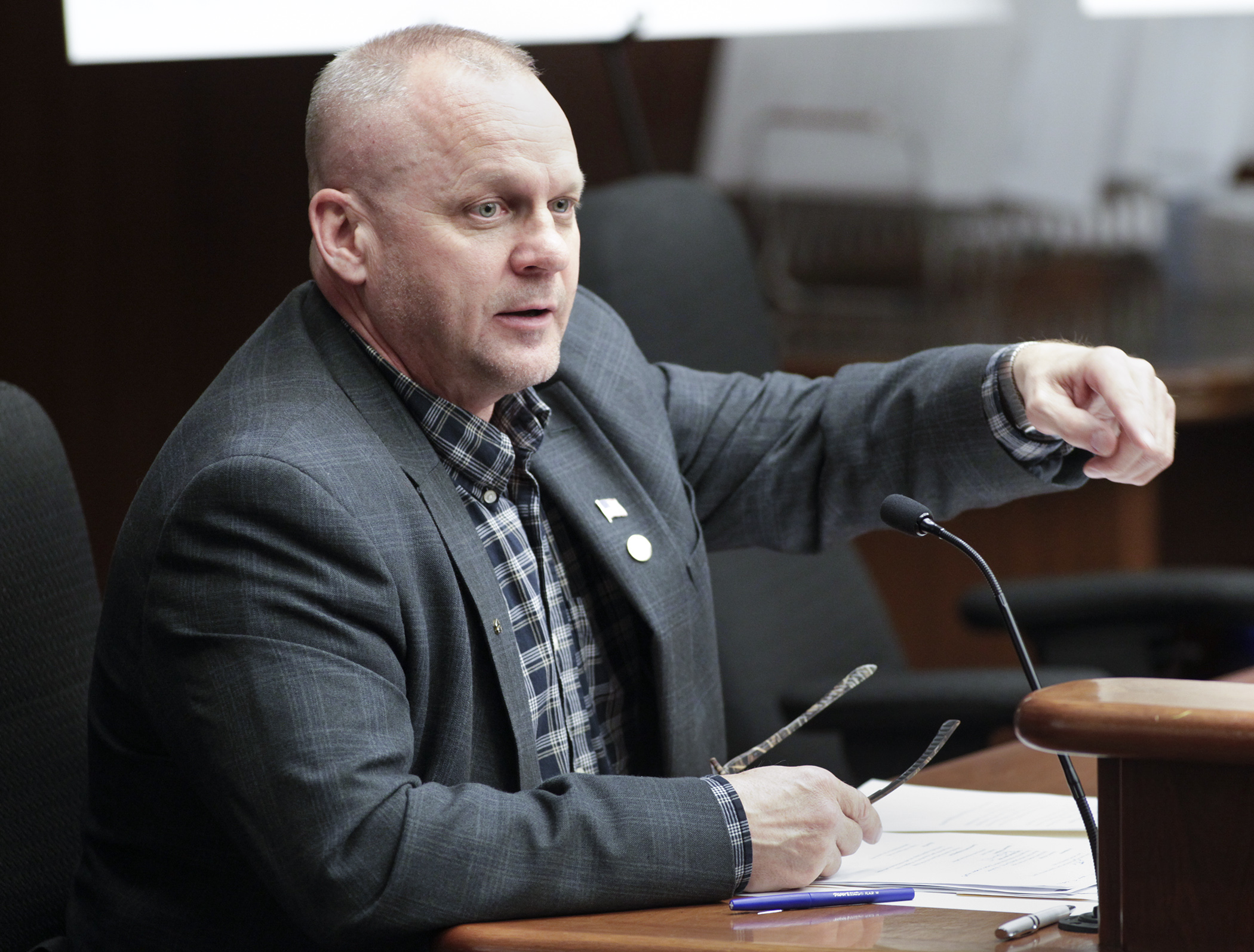 Rep. Matt Grossell describes HF1089 to the House Capital Investment Committee Wednesday. The bill would provide funding for the Northwest Angle School. Photo by Paul Battaglia