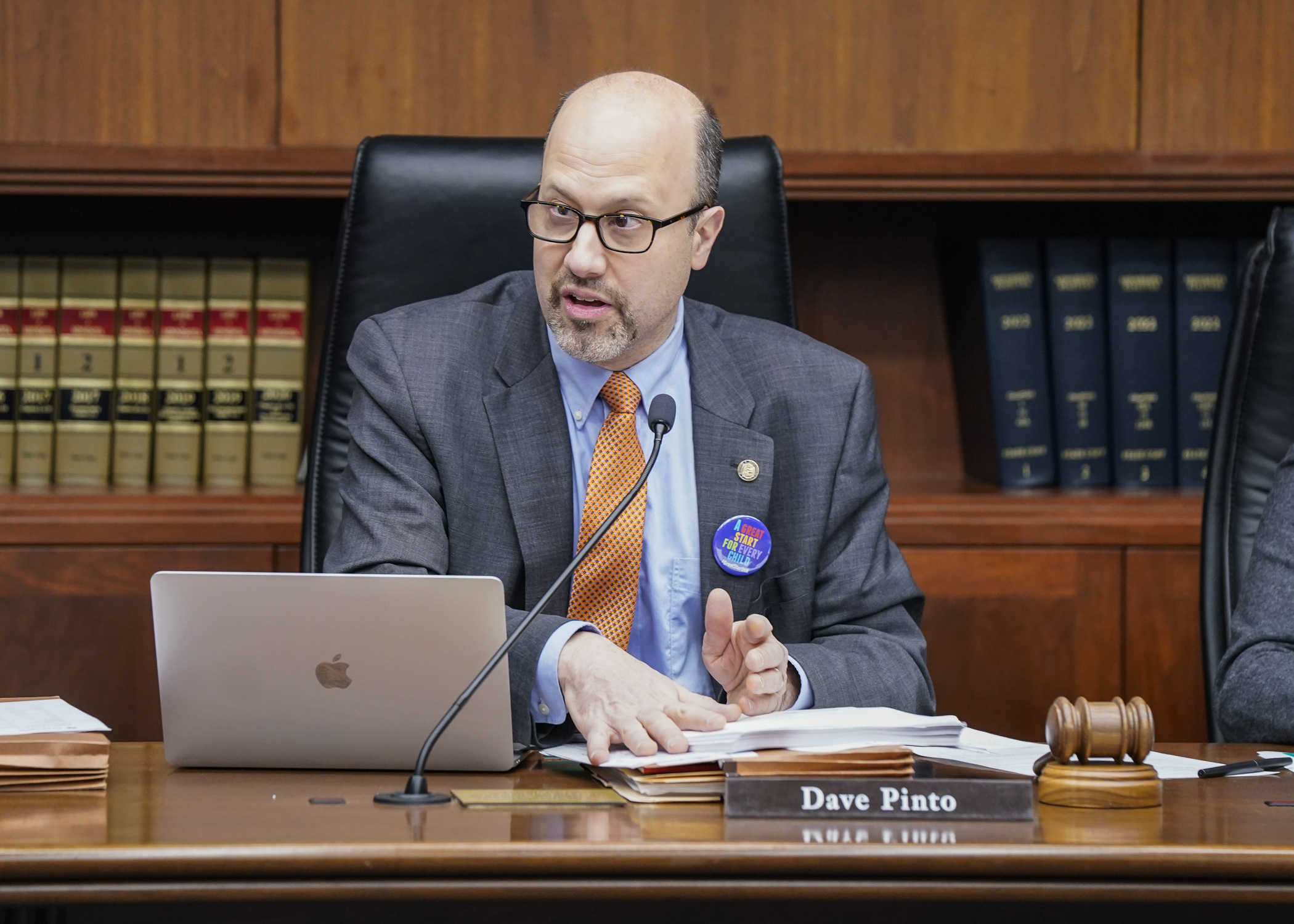 Rep. Dave Pinto, chair of the House Children and Families Finance and Policy Committee, introduces HF238, the committee's omnibus budget bill Tuesday morning. (Photo by Catherine Davis)