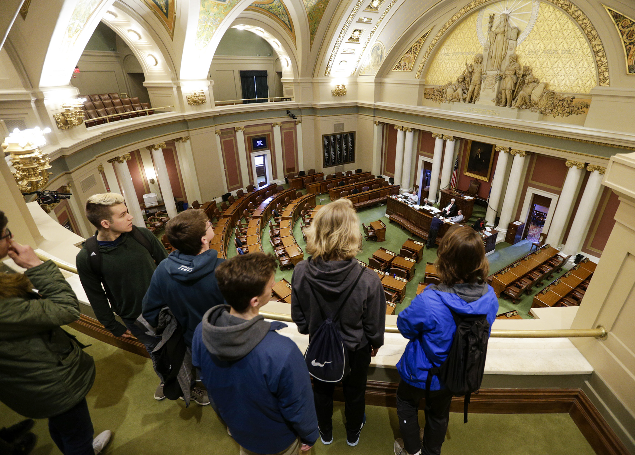 A group of German students views the House Chamber from the gallery March 29. Photo by Paul Battaglia