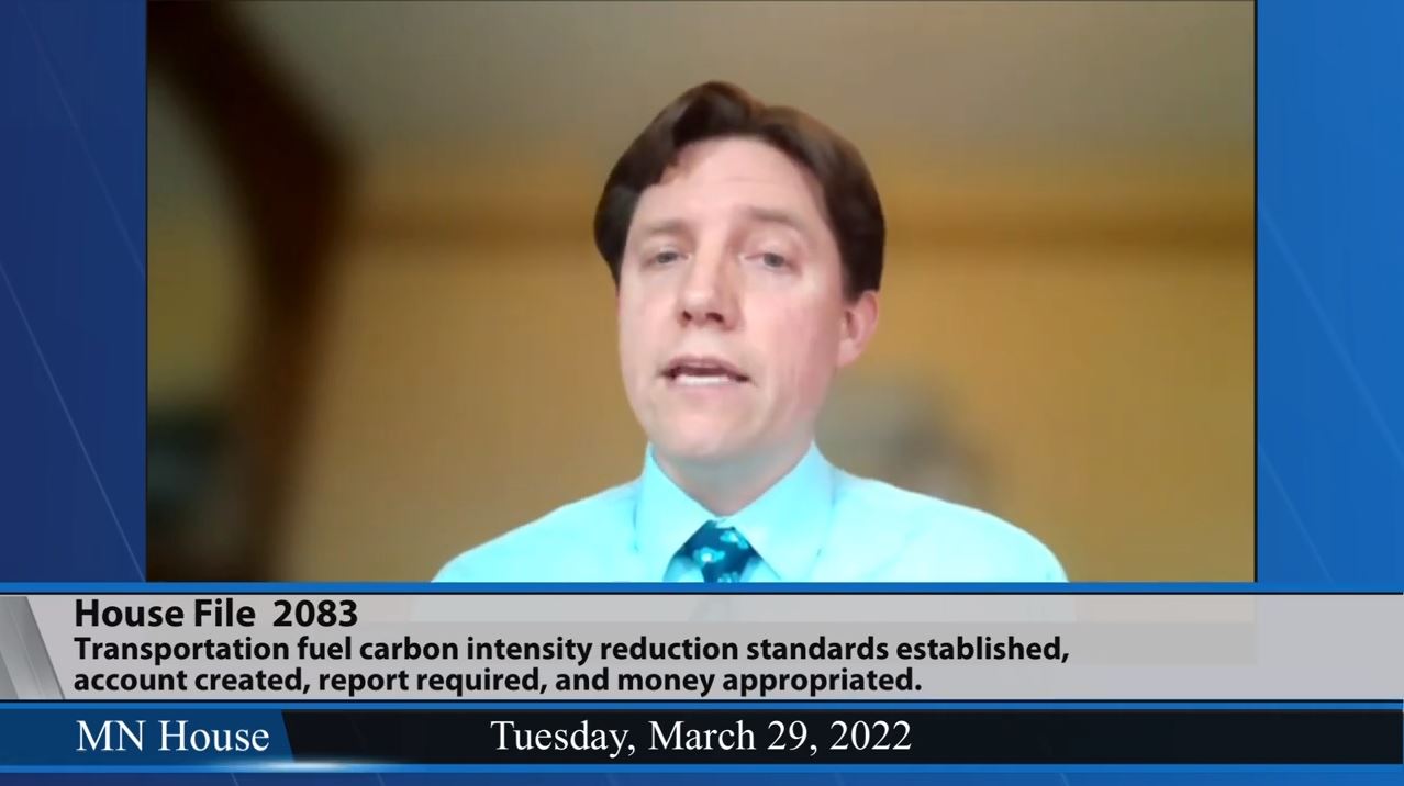 Rep. Todd Lippert presents his bill, HF2083, before a remote meeting of the House Climate and Energy Finance and Policy Committee March 29. (Screenshot)