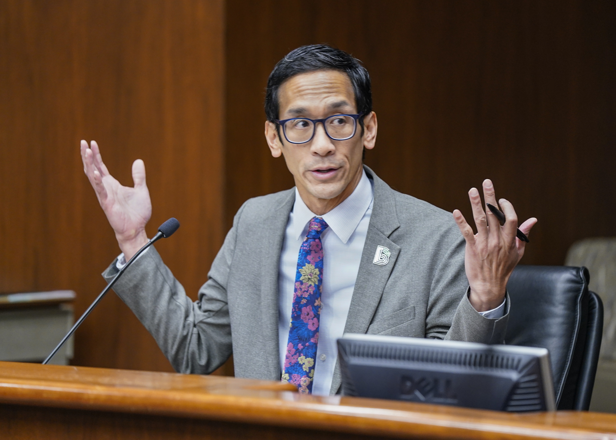 Pat Sukhum, CEO of Big Brothers Big Sisters Twin Cities, thanks members of the House's workforce development committee March 29 for continuing to fund and support the mentoring program through HF2233, the committee’s omnibus bill. (Photo by Catherine Davis)