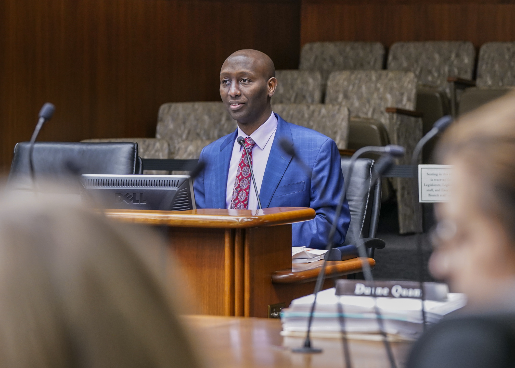 Rep. Mohamud Noor presents HF2847, the omnibus human services finance bill, to the House Human Services Finance Committee March 30. (Photo by Catherine Davis)