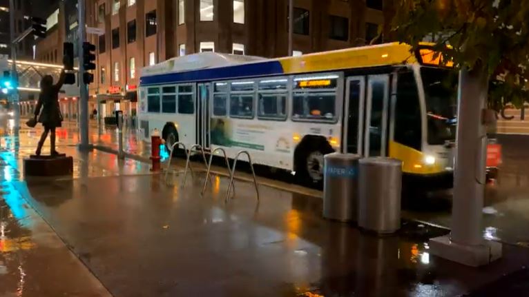 A Metro Transit bus on Nicollet Mall in Minneapolis. The agency updated House lawmakers March 31 on its efforts to transition to an electric bus fleet. (Screenshot via Metro Transit)