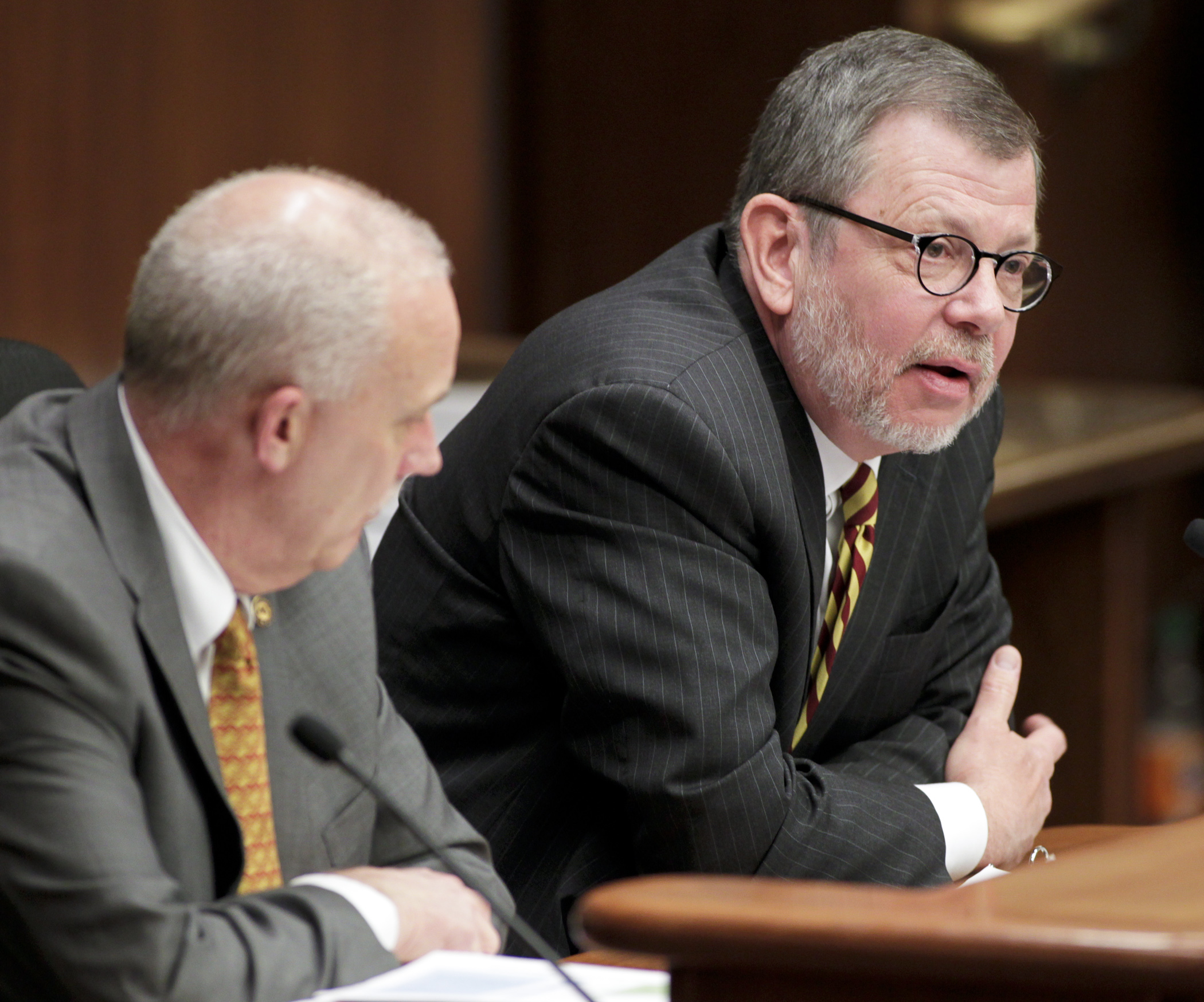 University of Minnesota President Eric Kaler testifies before the House Higher Education Policy and Finance Committee April 15. Photo by Paul Battaglia