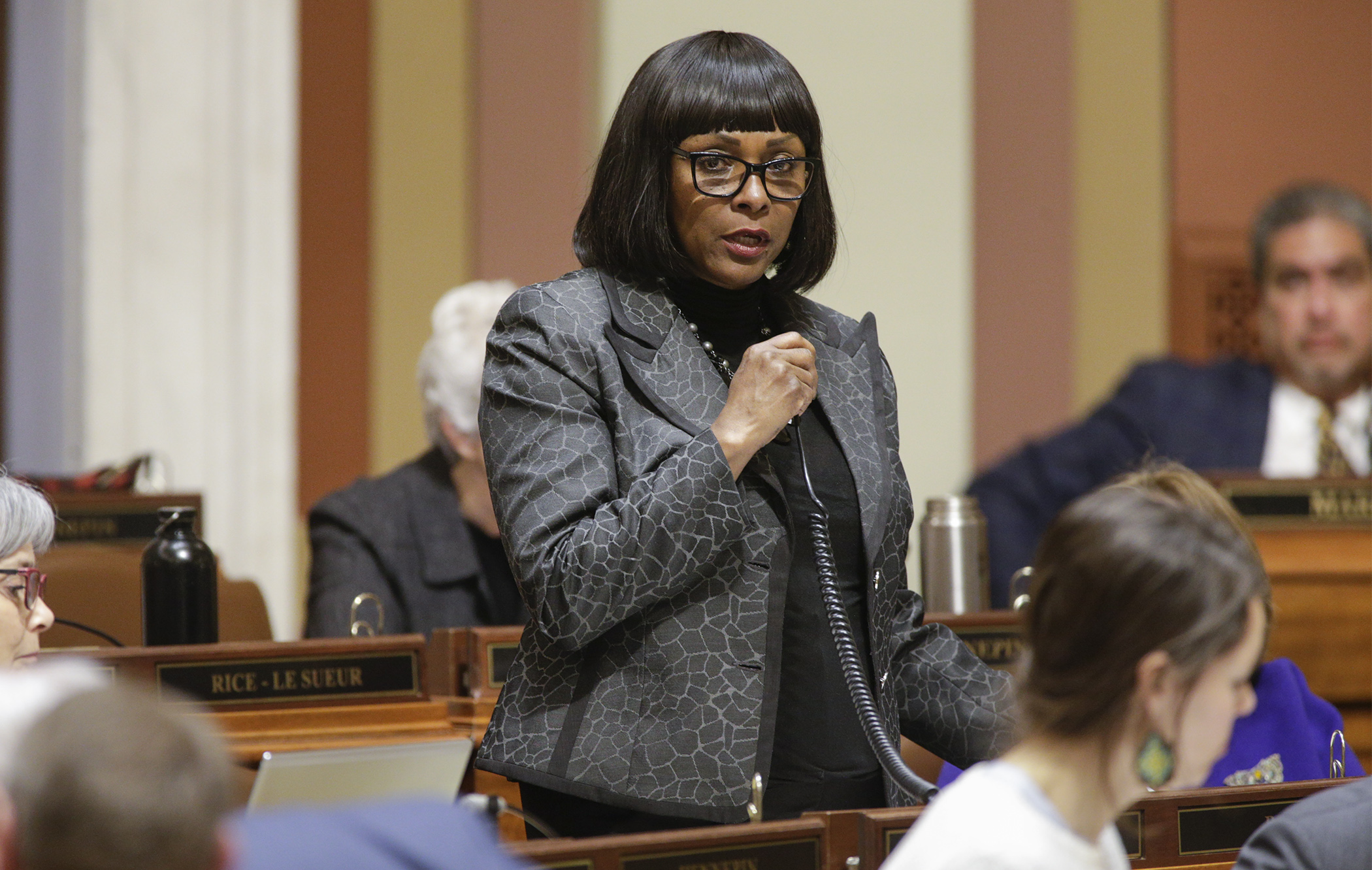 Rep. Rena Moran explains provisions of HF554 during the April 4 floor session. The bill would grant parents who have lost custody of their children the right to petition the court for reunification. Photo by Paul Battaglia