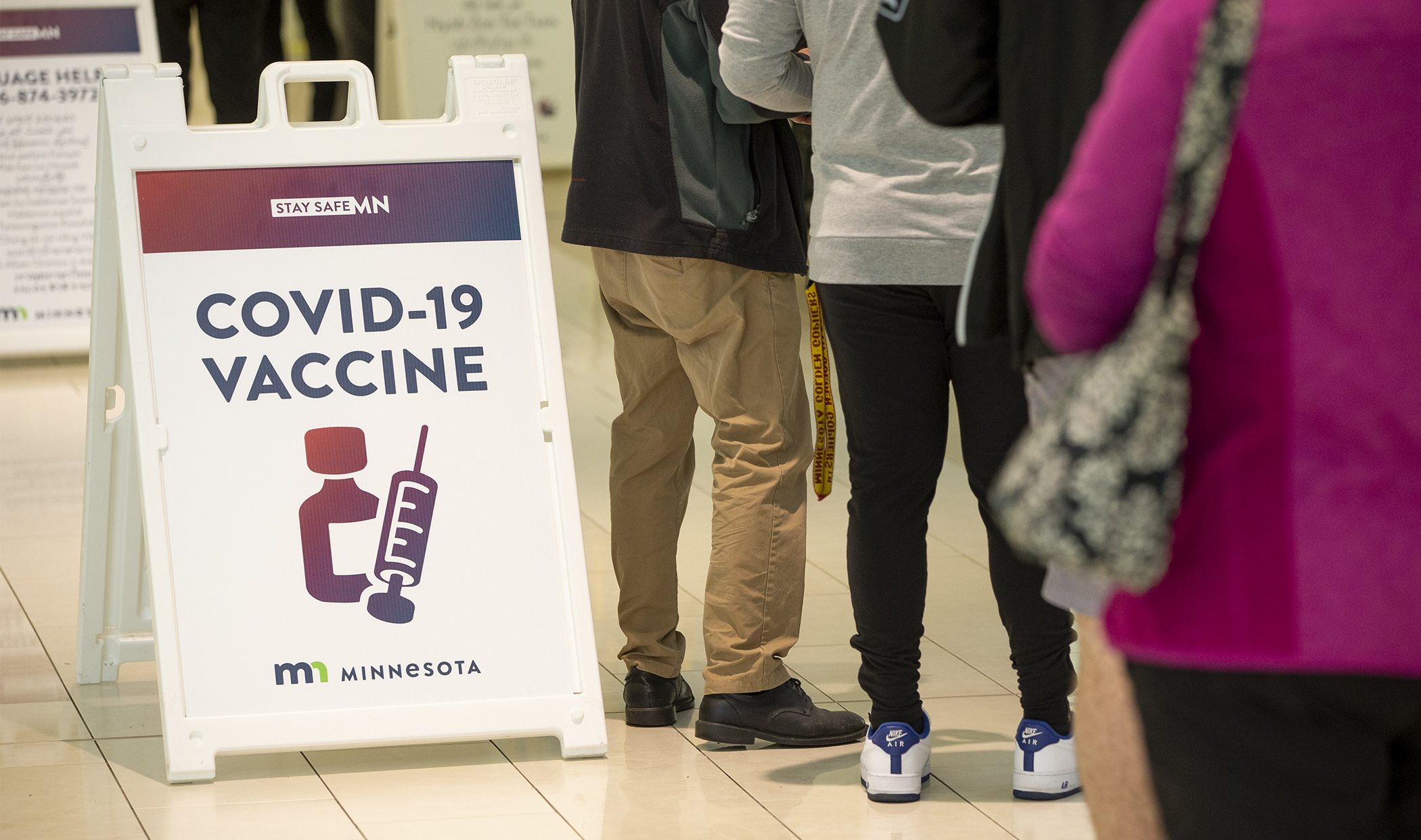 A COVID-19 vaccine site at the Mall of America in Bloomington, pictured last year. (Photo by Paul Battaglia)