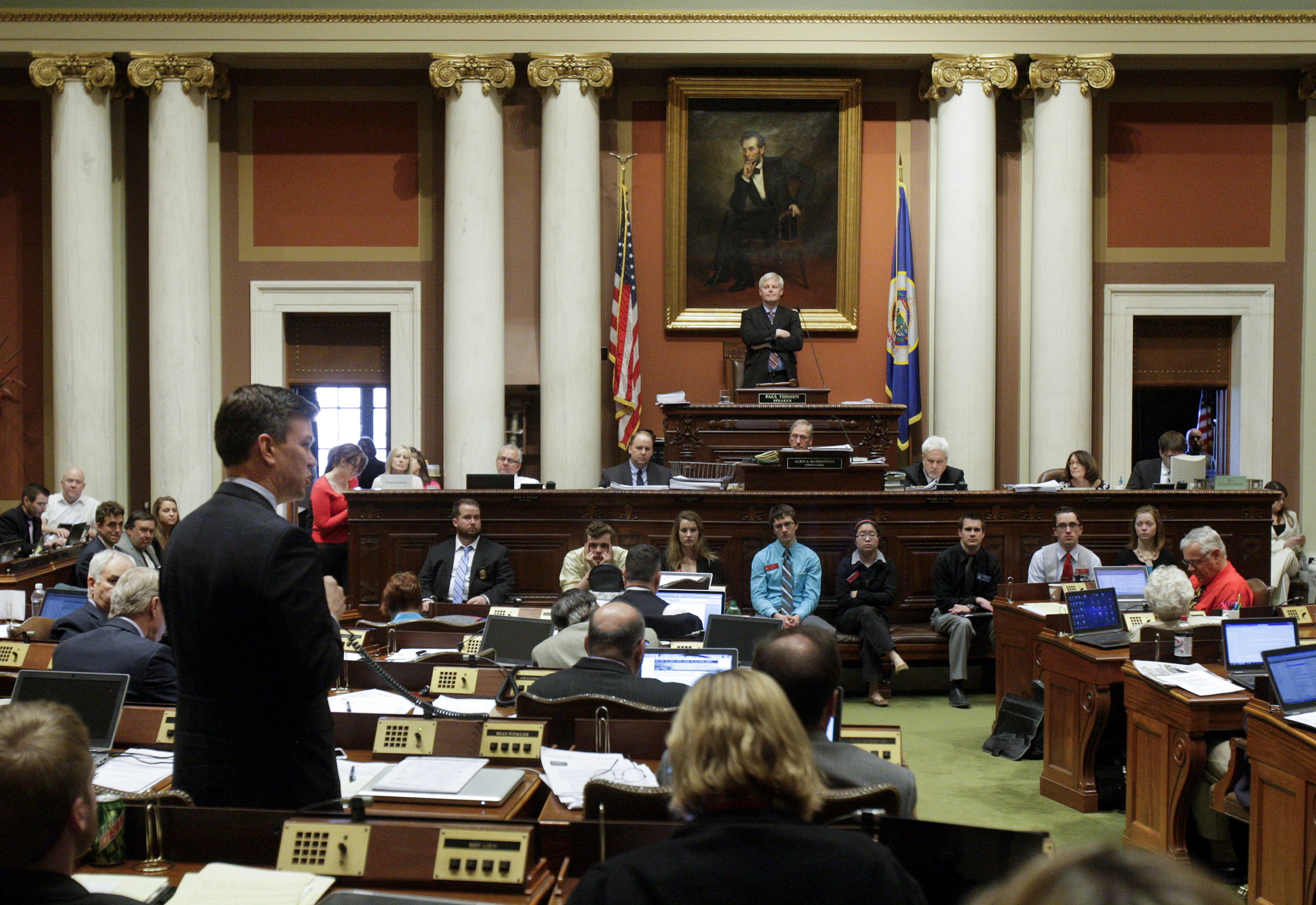 Rep. Ryan Winkler makes his closing comments April 10 before the House takes a vote on a bill to increase the state’s minimum wage. The bill passed 71-60 and now goes to the governor for action. Photo by Paul Battaglia