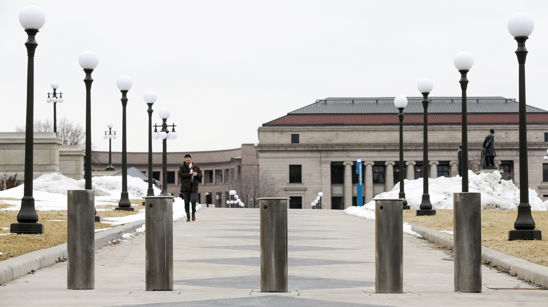 One of the most visible security upgrades made to the Capitol Mall is the vehicle barrier at either end of the Aurora Promenade. Photo by Paul Battaglia