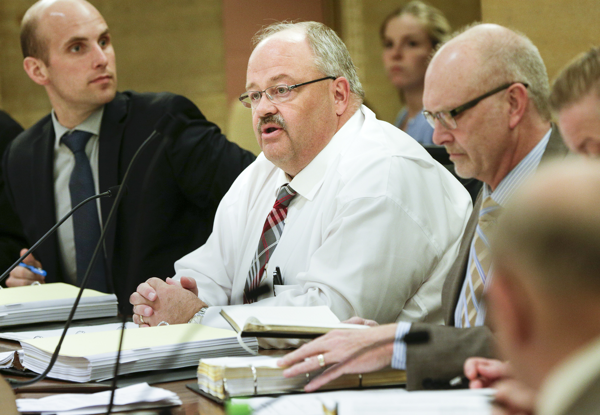 Rep. Greg Davids, chair of the House Taxes Committee, comments during the first meeting of the tax conference committee April 19. Photo by Paul Battaglia

