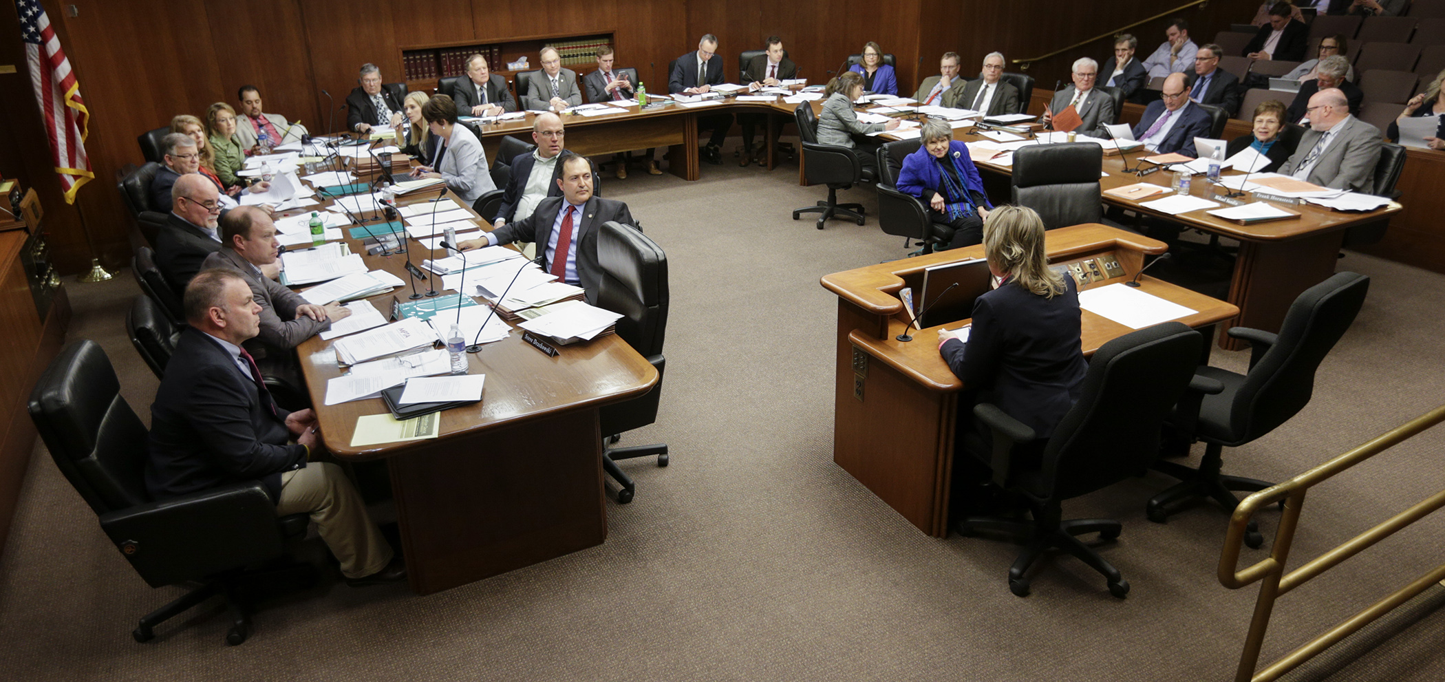 The House Transportation Finance Committee listens to testimony April 19 while considering amendments to the omnibus transportation finance bill. Photo by Paul Battaglia