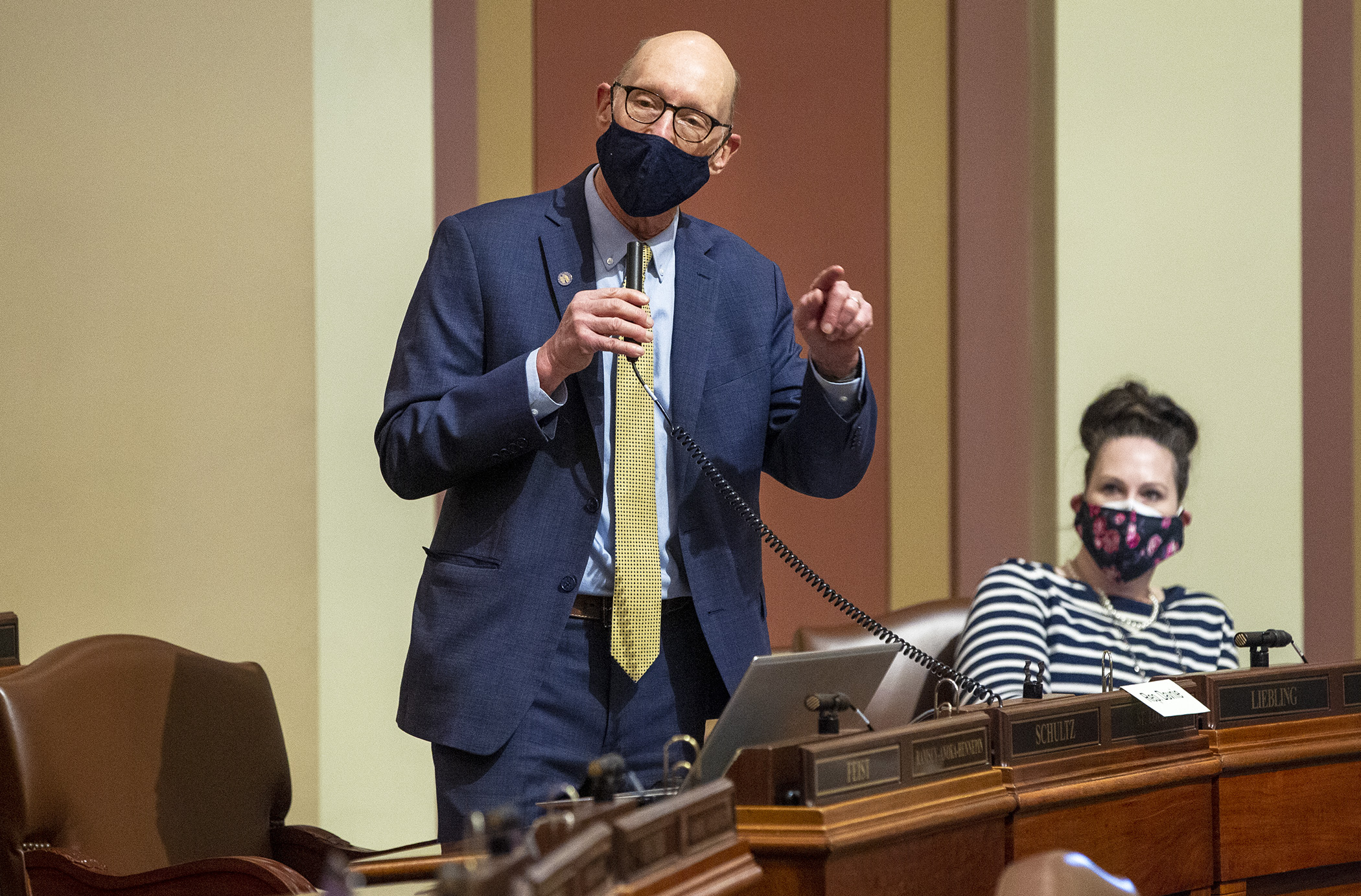 Rep. Jim Davnie, chair of the House Education Finance Committee, comments during the April 19 floor debate on the omnibus E-12 education finance and policy bill. Photo by Paul Battaglia