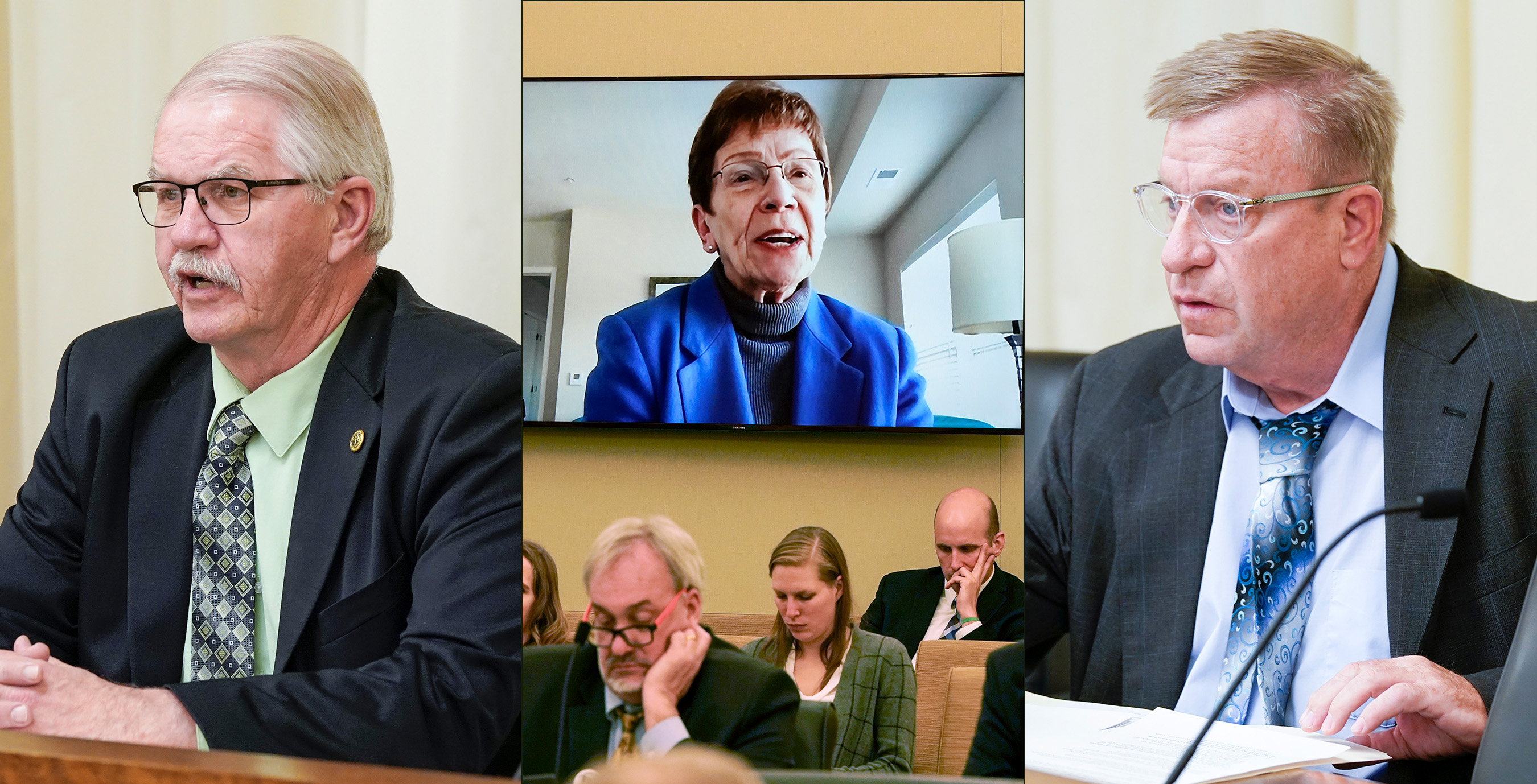 Rep. Rob Ecklund, Rep. Alice Hausman and Rep. Mike Sundin are pictured during the April 19 House Ways and Means Committee meeting where their supplemental spending bills were combined into one larger bill. (Photos by Paul Battaglia)